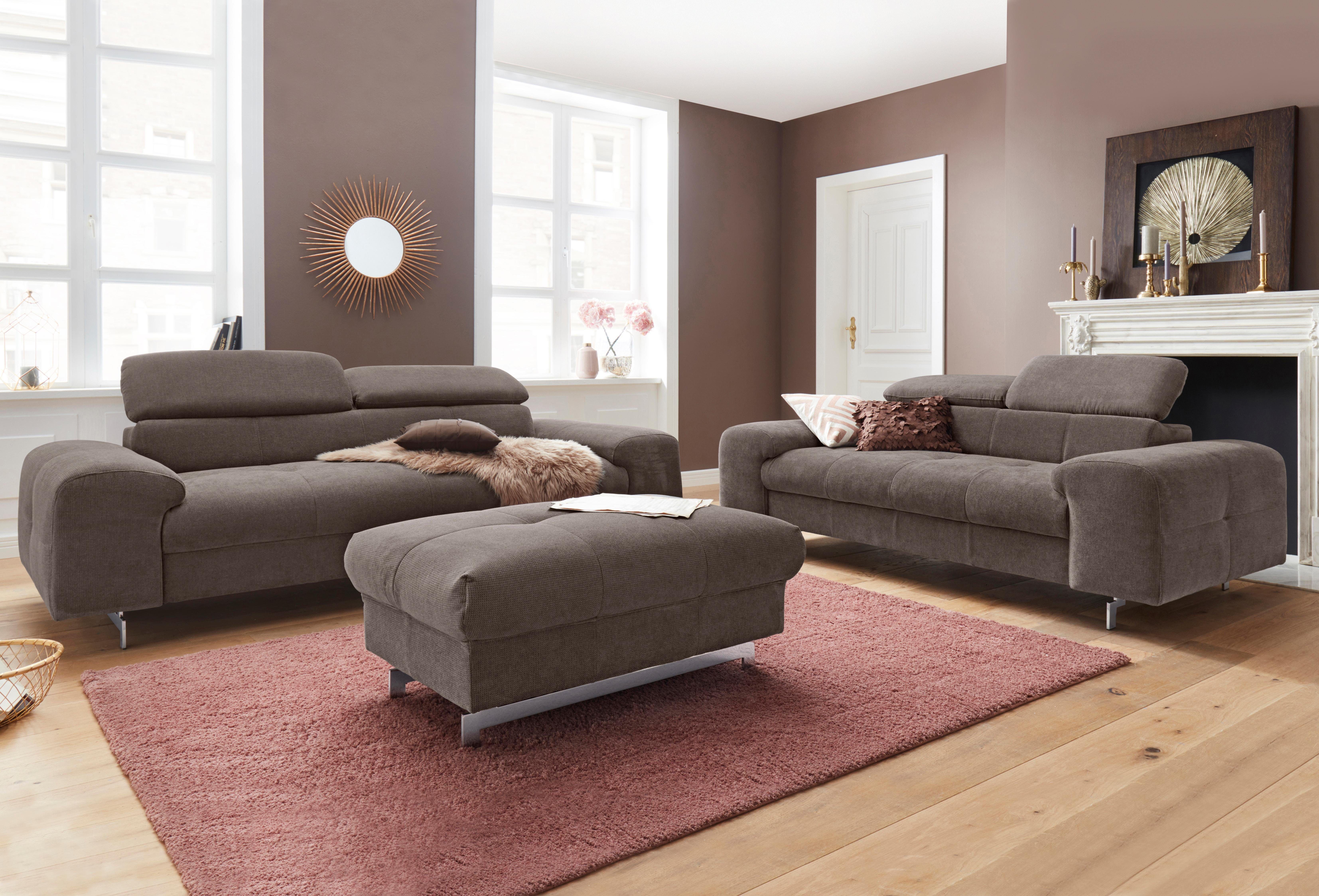 COTTA Polstergarnitur Chef, (Set), Set bestehend aus: 2-Sitzer mit Kopfteilverstellung & Hocker