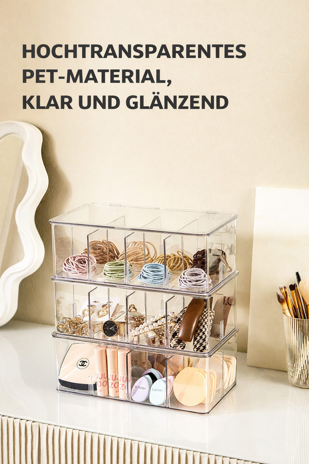Creliv Allzweckkiste Organizer mit Fächern – Stapelbare Aufbewahrungsbox Transparent (2 St., 1-tlg., 2-tlg)