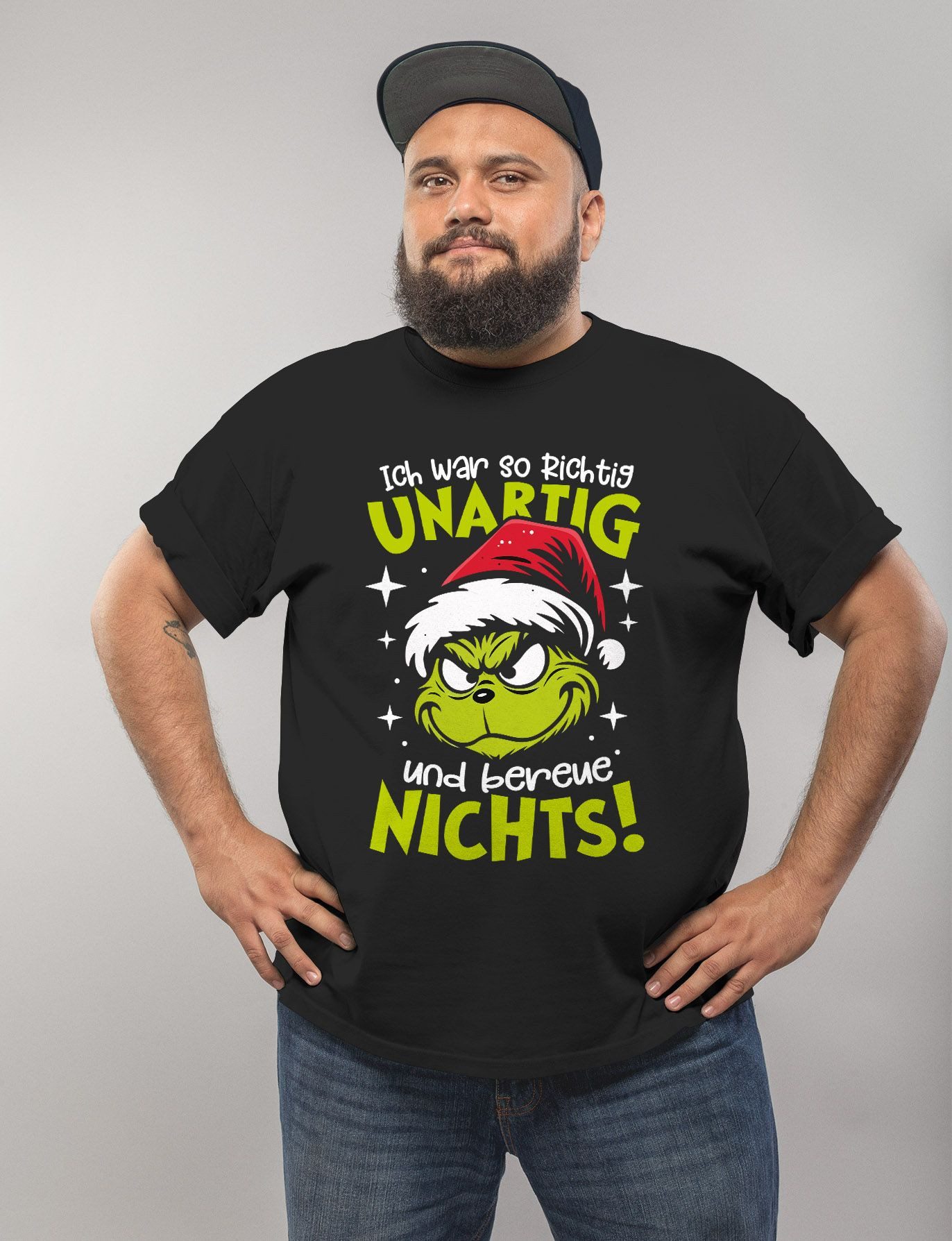 MoonWorks Print-Shirt Herren T-Shirt Weihnachten Grinch Spruch lustig Ich war unartig XMAS mit Print