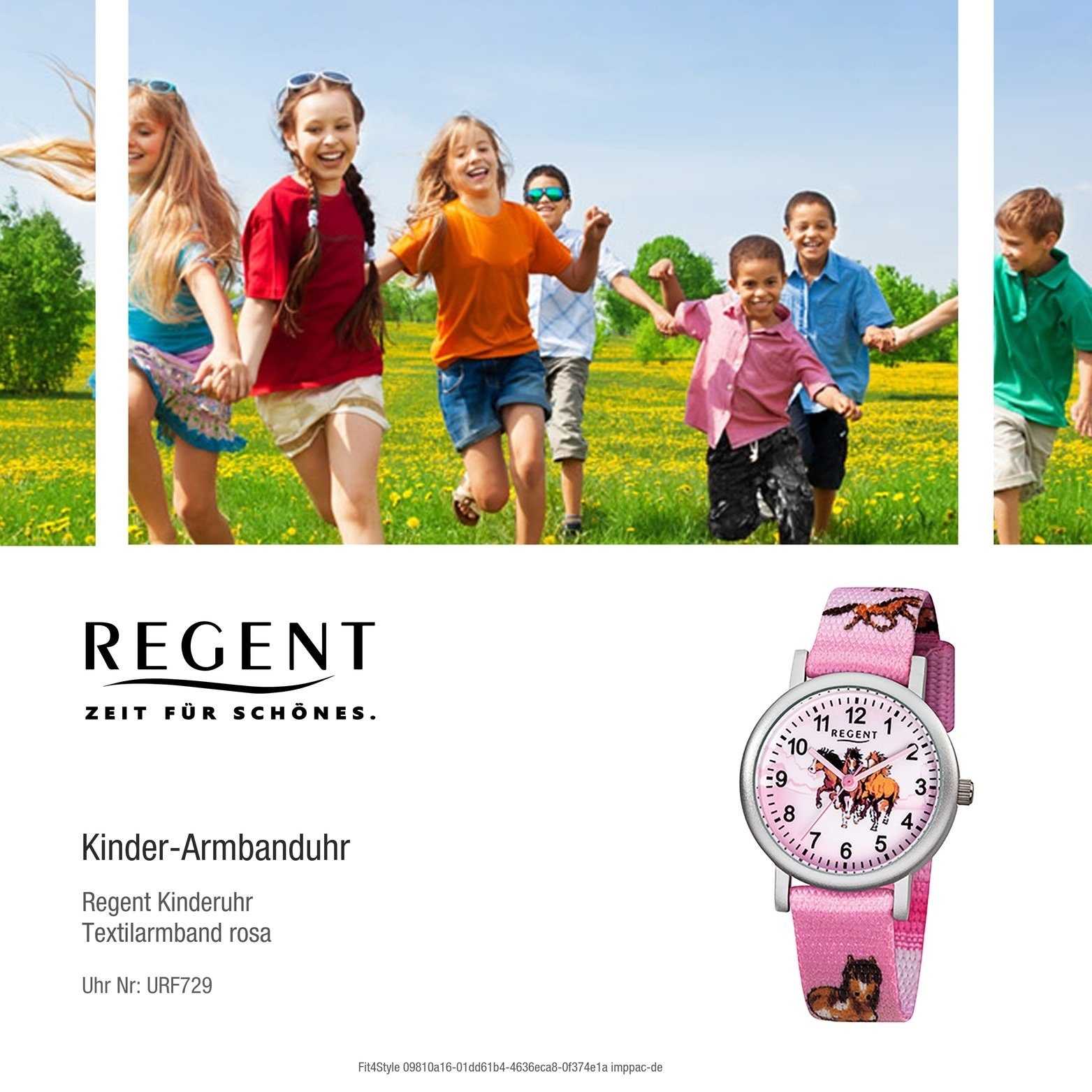 Regent Quarzuhr Regent Textil Uhr F-729 29mm) Kinderuhr (ca. klein rosa, Gehäuse, Textilarmband rundes Quarzuhr, Kinder