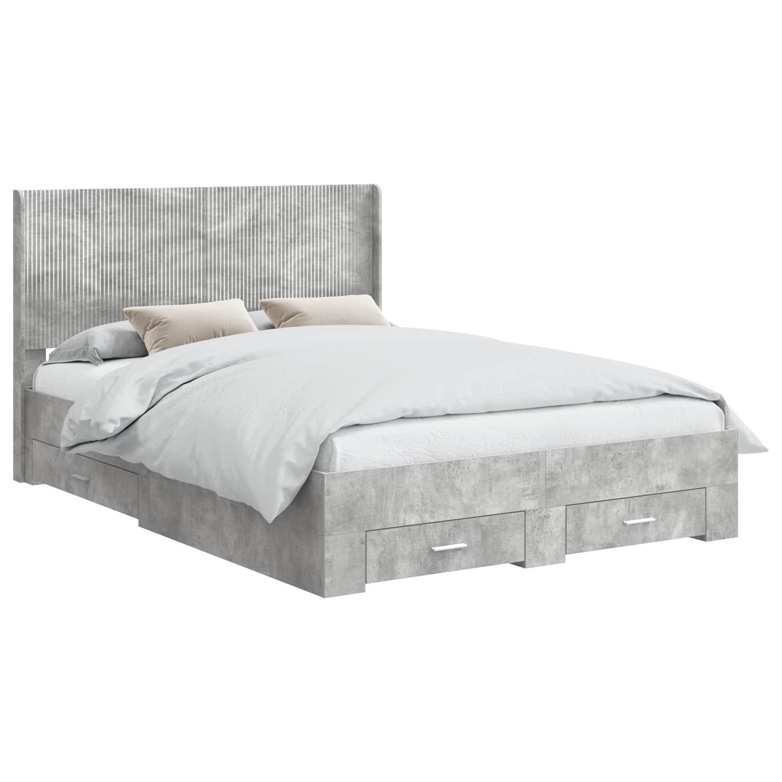 vidaXL Bett Bettgestell mit Stauraum und Kopfteil Betongrau 140 x 190 cm (1-tlg)