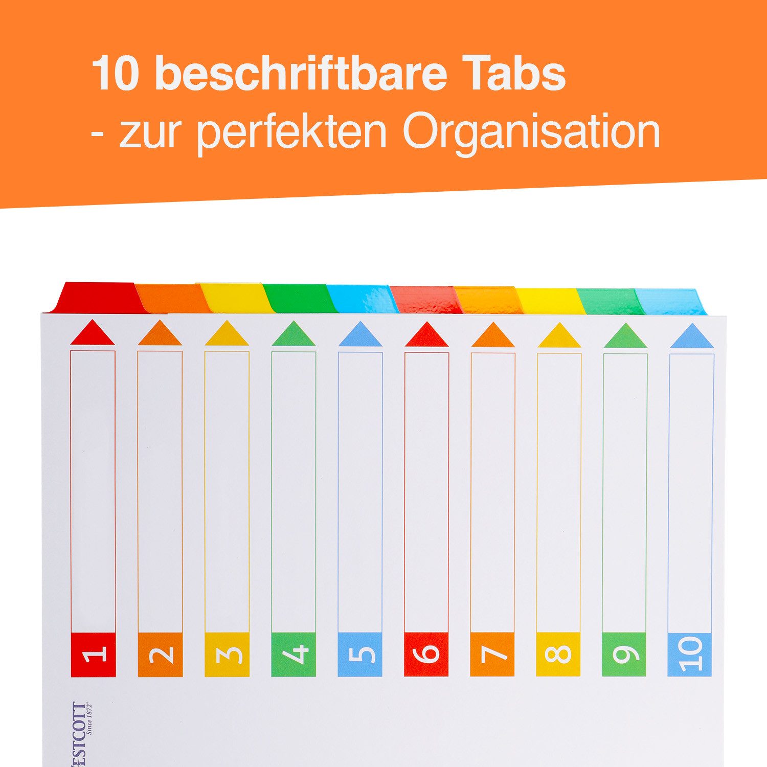 WESTCOTT Aktenordner Register für Ordner A4 (3er-Set), 3 x 10 Beschriftbare Trennblätter, Ordner Organizer 5 Farben, Robuste 160g/m² mit Eurolochung