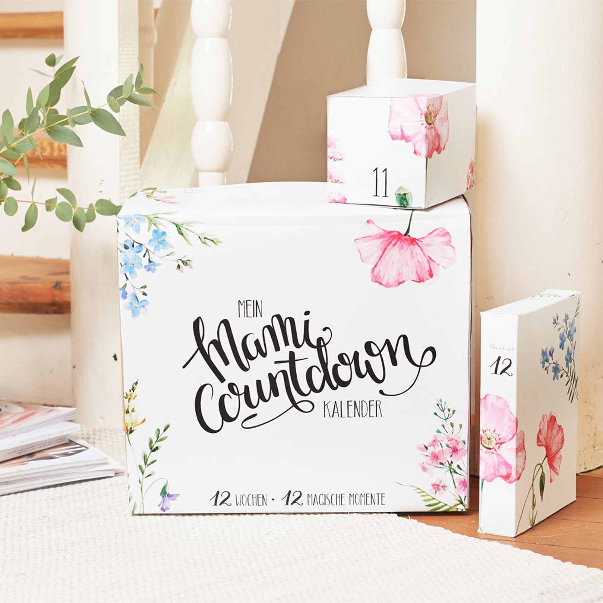 melovely Countdown Kalender Mami-Countdown-Kalender, 12 Überraschungen für Schwangere zur Entspannung und Achtsamkeit vor der Geburt - GESCHENK-IDEE