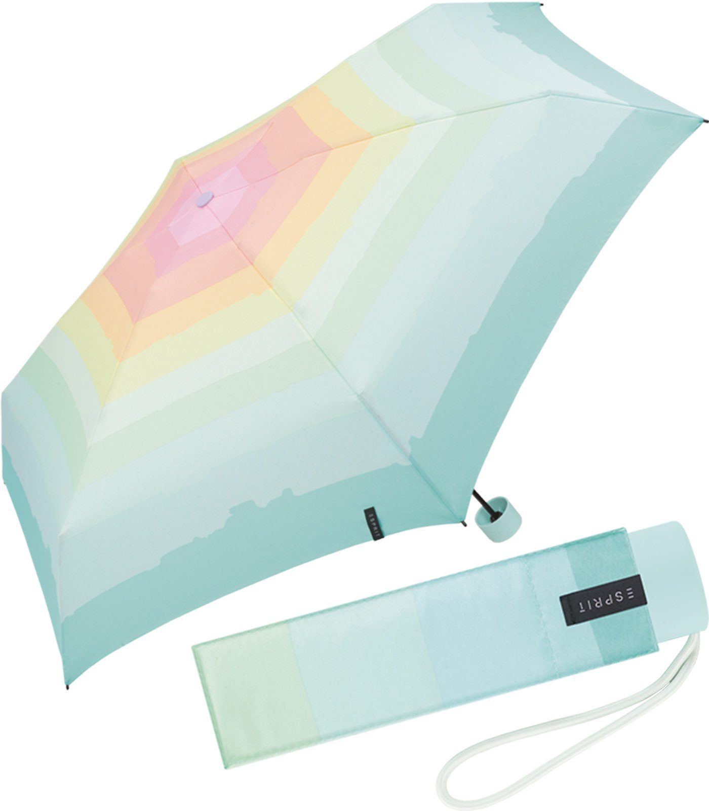 Esprit Taschenregenschirm Damen Super Mini Regenschirm Petito Rainbow Dawn, winzig türkis