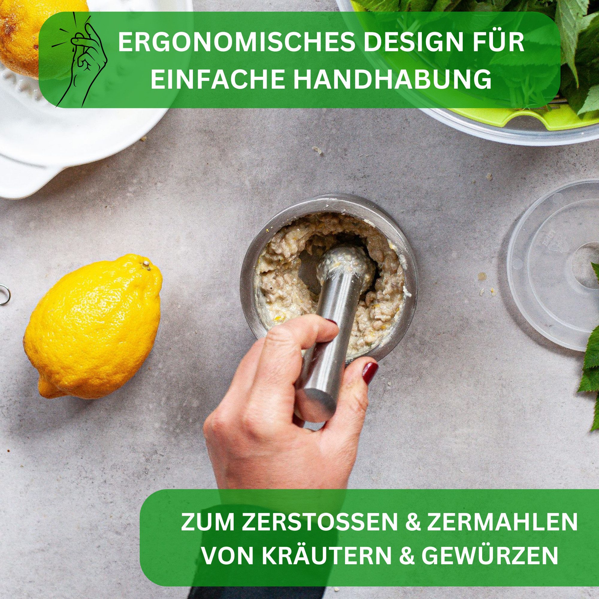 Thiru Mörser Premium mit Stößel und Deckel Ø 10 cm – Bild 3 von 5