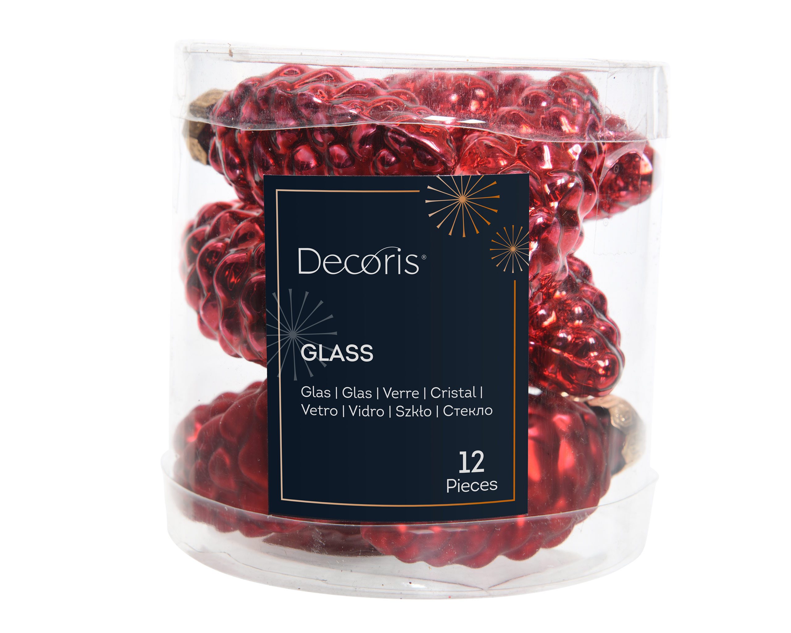 Kaemingk Christbaumschmuck, Christbaumschmuck Zapfen 6cm Glas 12 Stück - Weihnachtsrot