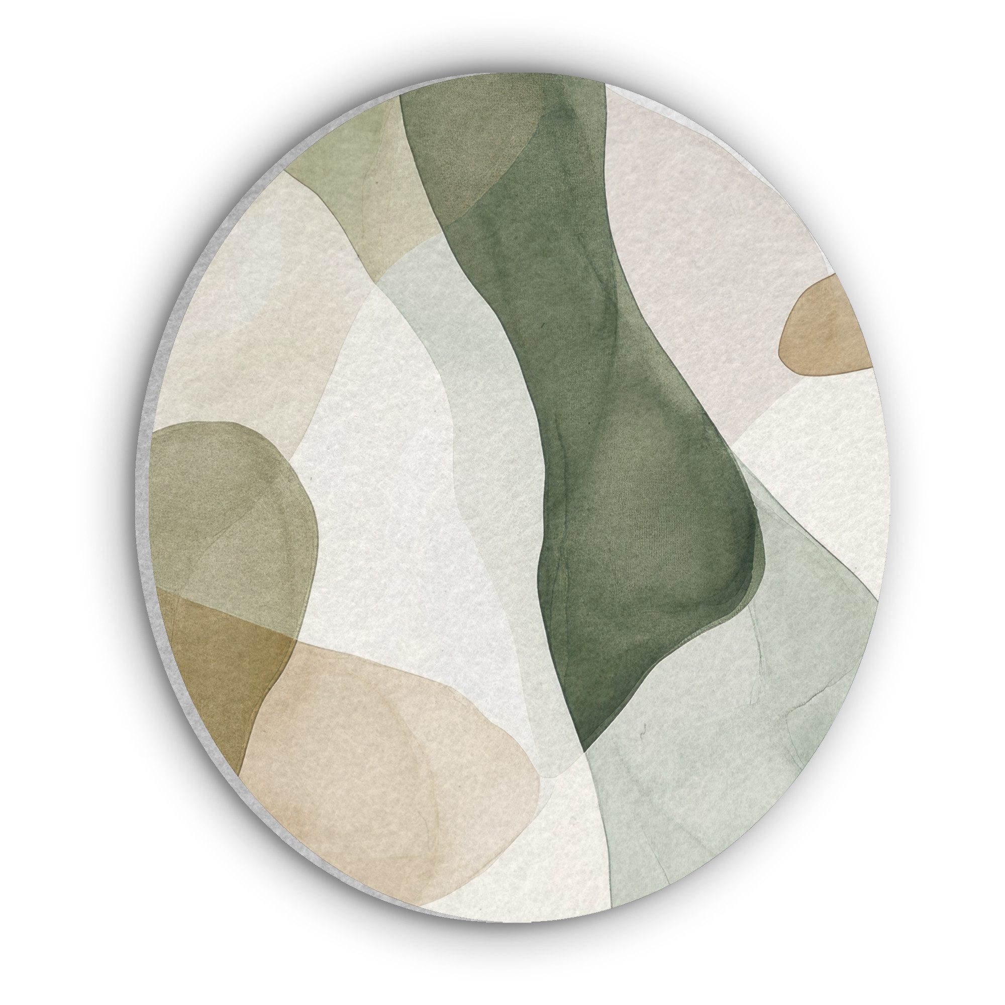 MuchoWow Gemälde Japandi - Abstrakt - Grün, Fotodruck (1 St), Akustikpaneele rund, Schalldämmung, Akustikbilder 30x30 cm