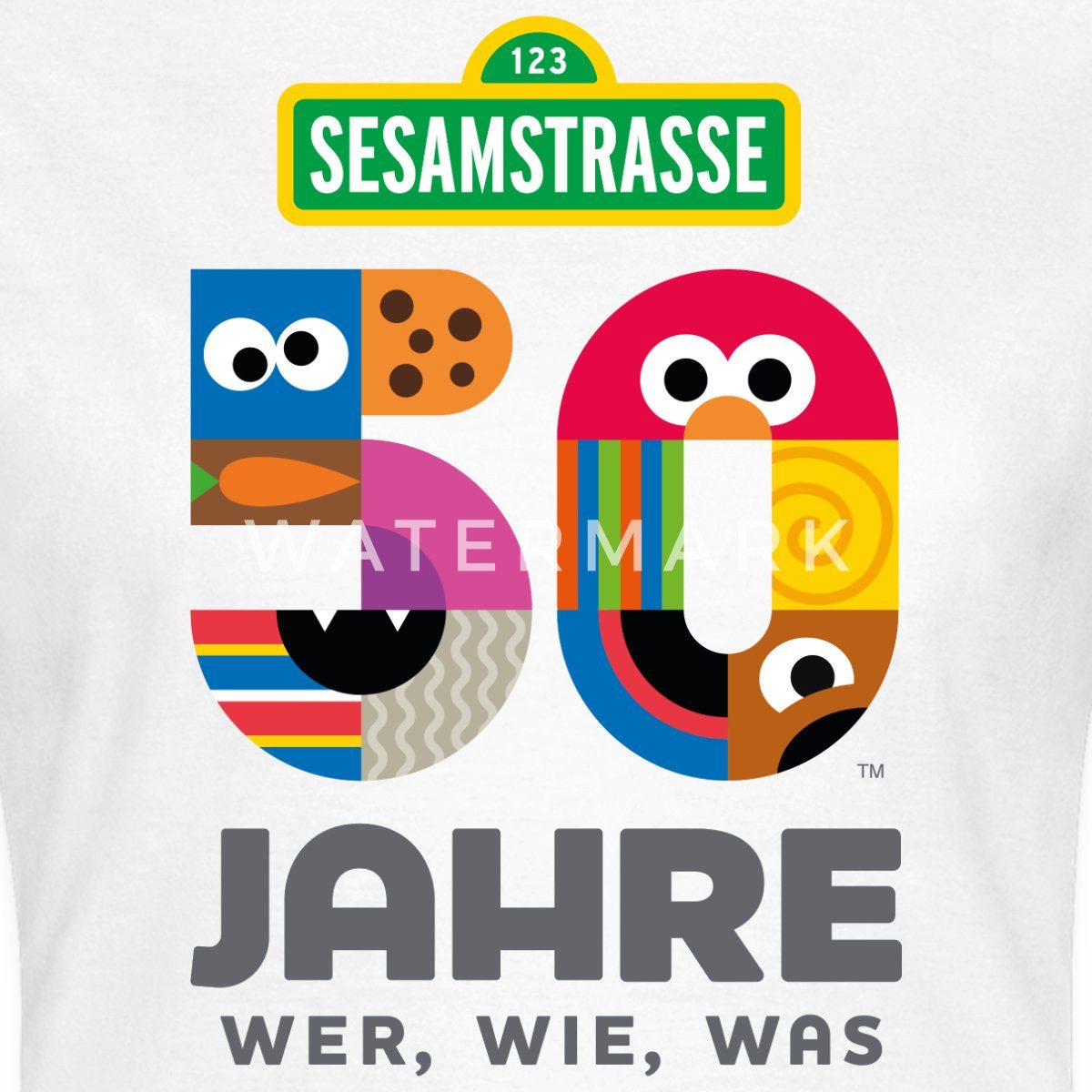 Spreadshirt T-Shirt Sesamstraße 50 Jahre Jubiläum Wer, Wie, Was Frauen T-Shirt (1-tlg) Slim Fit, fällt klein aus