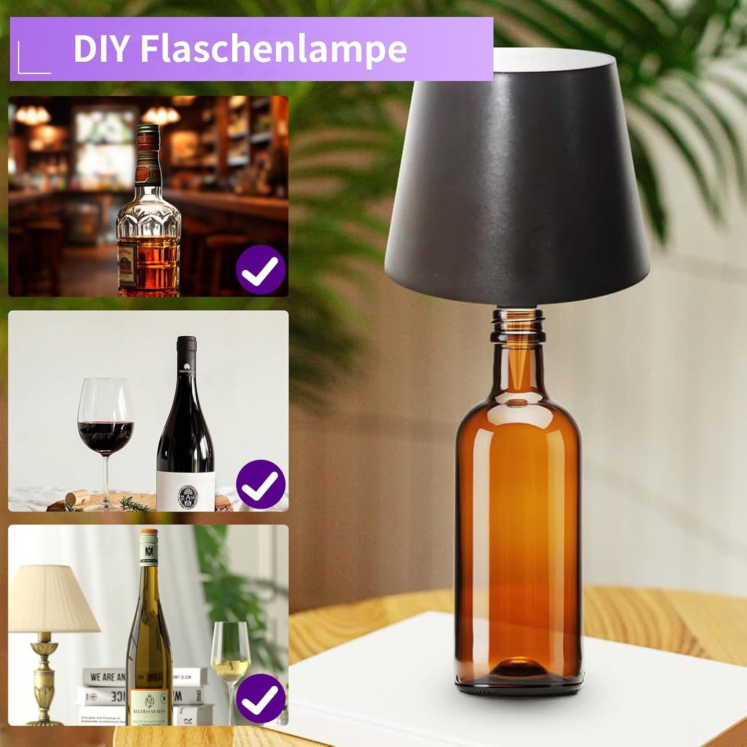 Realb2b LED Tischleuchte LED Flaschenlampe Aufsatz Touch Tischleuchte Flaschen Innen/Outdoor, LED Energiesparend Integriert, Weiß, Kabellos, wasserdicht, Touch- – Bild 4 von 5