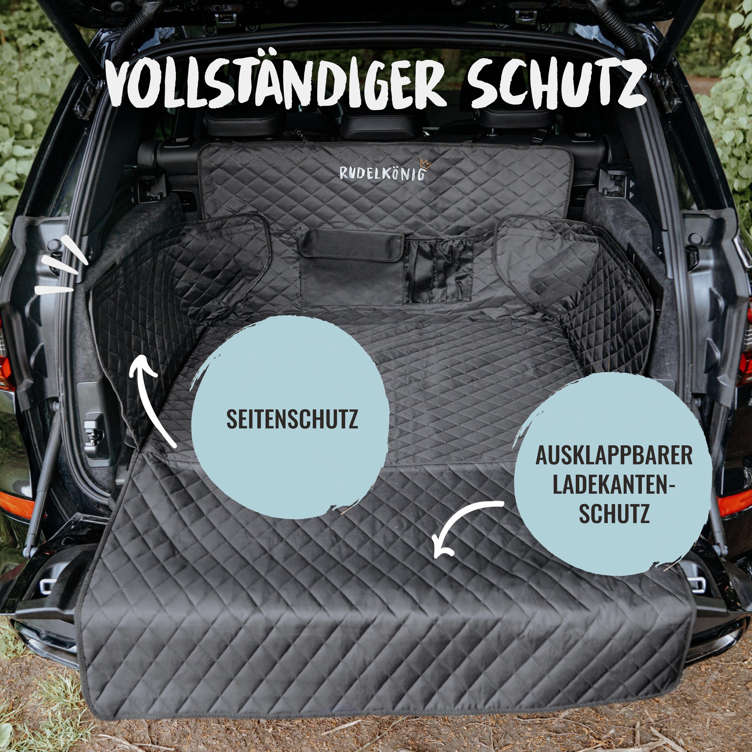 Rudelkönig Tier-Kofferraumschutzdecke Kofferraumschutz Hund mit Ladenkantenschutz Universal Hundedecke Auto, Schondecke wasserabweisend und kratzfest - 134x101x58cm