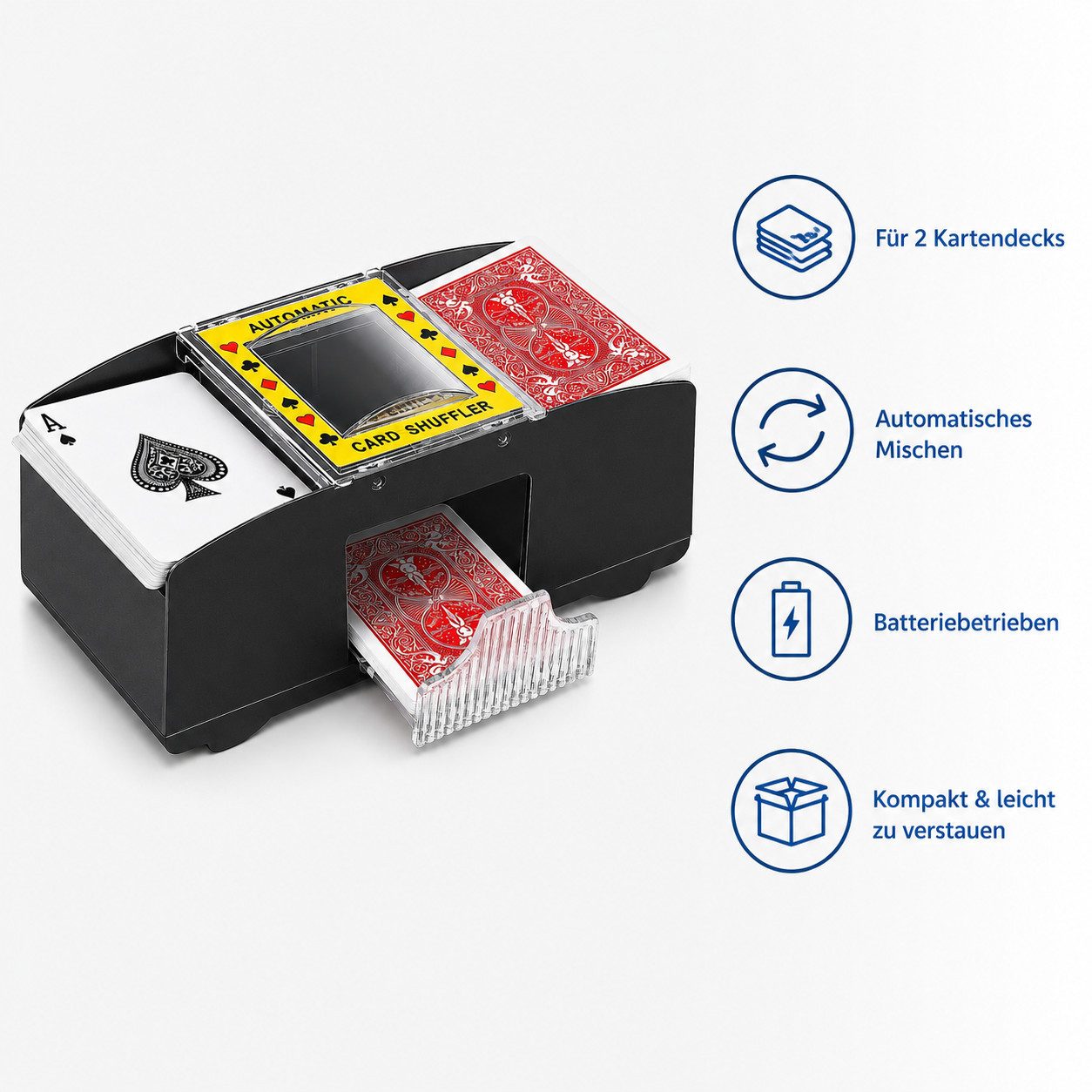AIBISTAR Spiel Automatischer Kartenmischer für 2 Decks Kartenmischmaschine, Kartenspiel, Kartenspiel, Automatisches Mischen und Manuelles Mischen