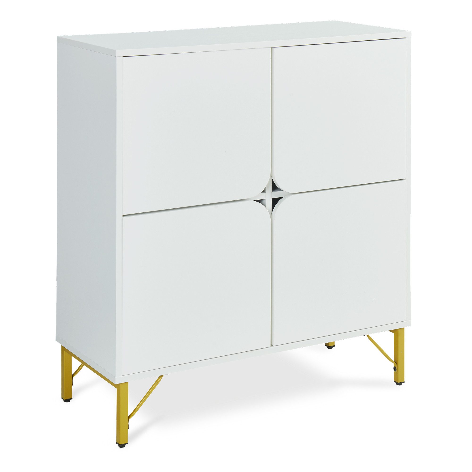 en.casa Sideboard, »Reyri« mit 4 Türen 90 x 80 x 35 cm Metallgestell Weiß/Goldfarben