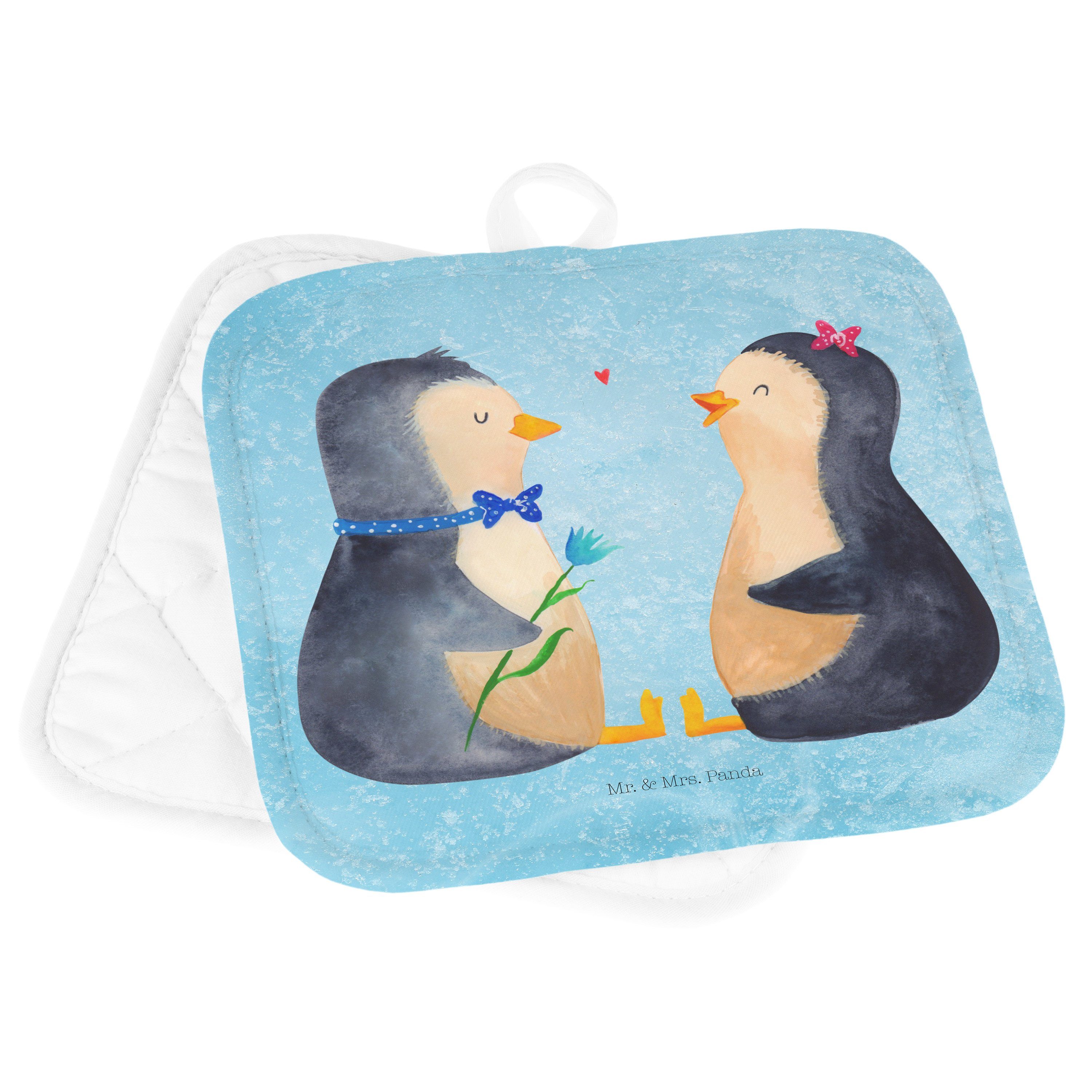 O, Liebe, Mrs. - - Geschenk, Liebe, Pinguin Pärchen Hochzeit, Panda Mr. & große (1-tlg) Topflappen Eisblau