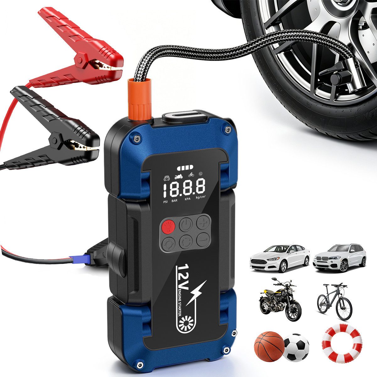 AeroAxis 26800 mAh Starthilfe Powerbank 4000A 150PSI Kompressor Starthilfegerät Starthilfegerät Für Bis Zu 10,0L Benzin oder 8,0L Diesel 26800 mAh, Auto Starthilfe LED-Taschenlampe, großen Bildschirm, Jumper Bildschirm