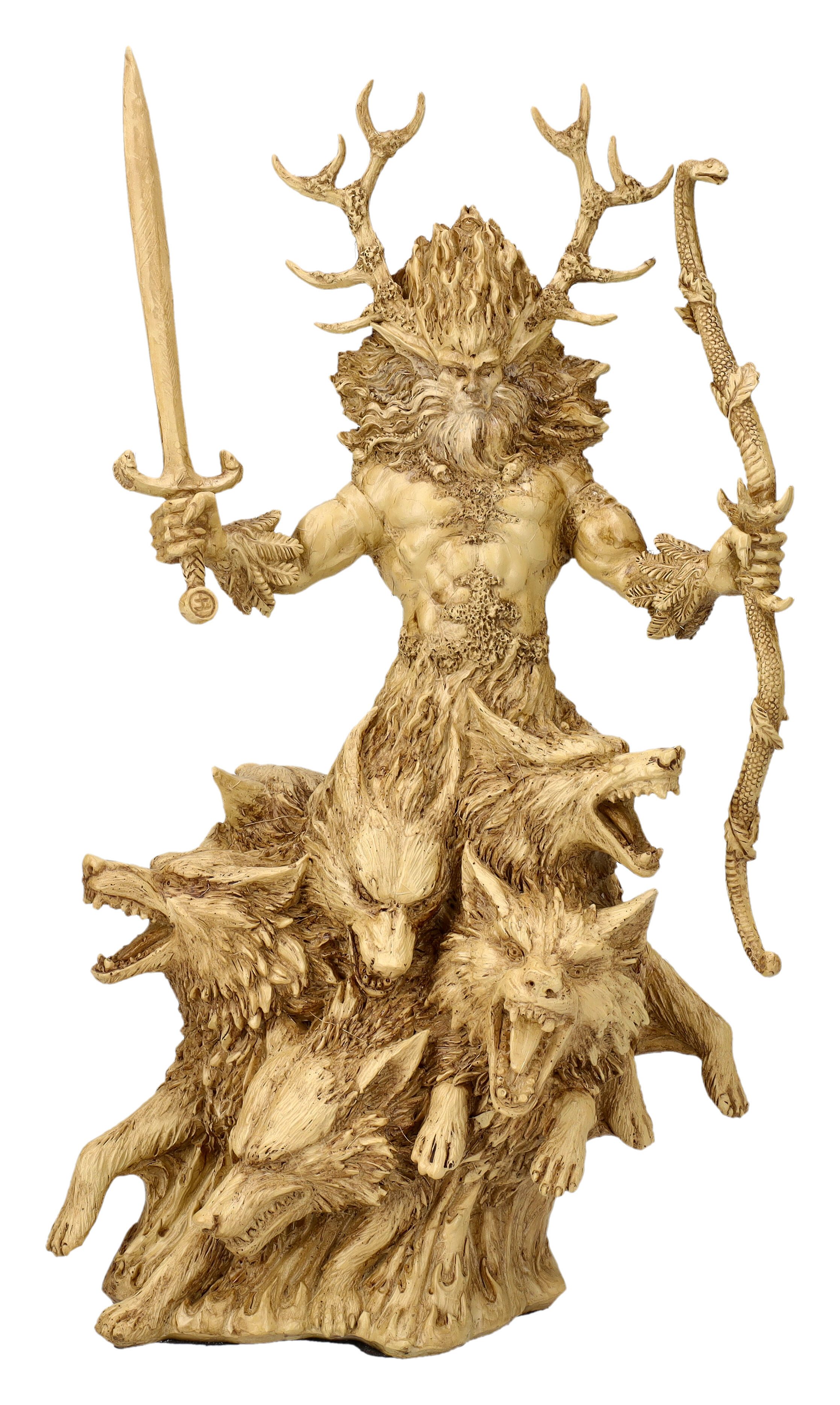 Figuren Shop GmbH Dekofigur Cernunnos Figur beige - Keltischer Gott mit Wölfen - Derek Frost Mytho