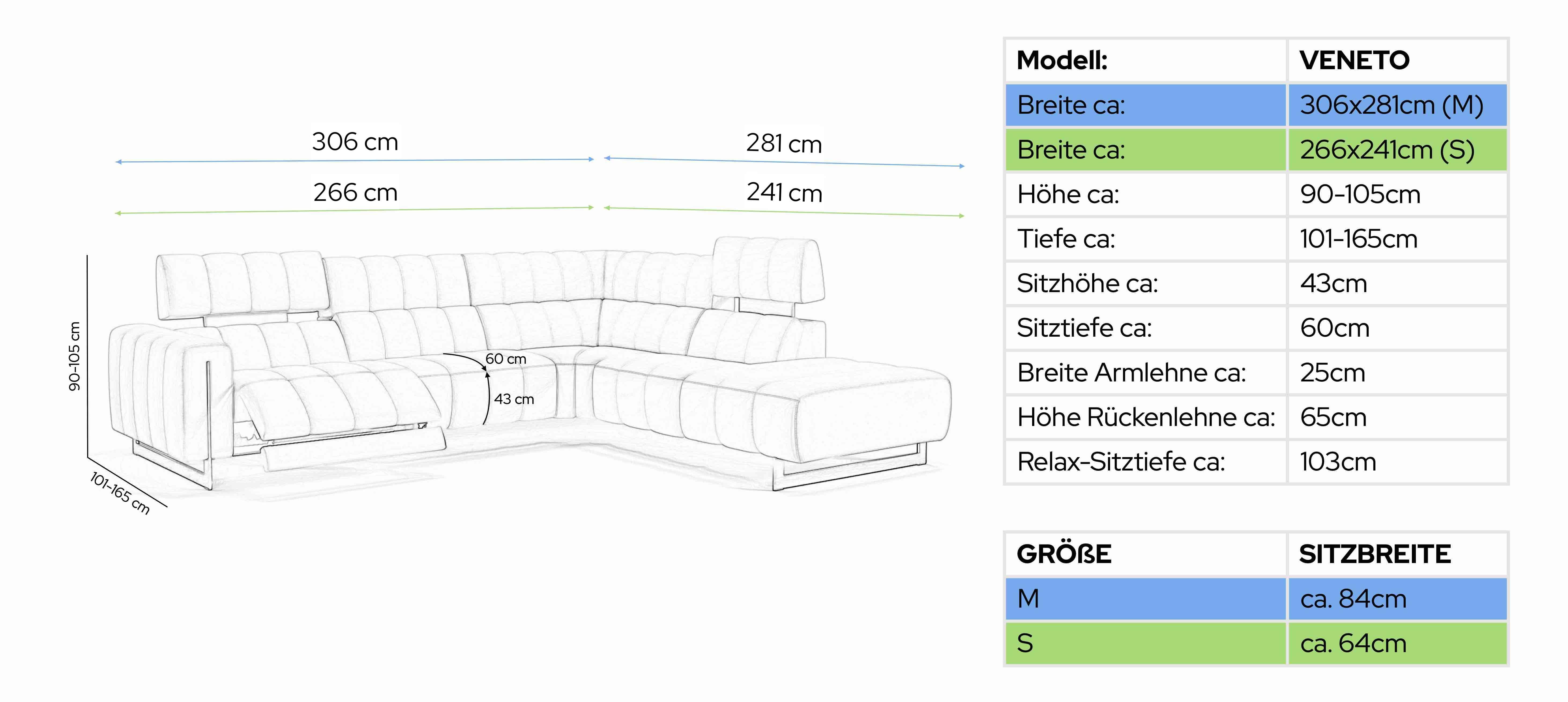 Sofanella Wohnlandschaft Stoff VENETO, Wohnlandschaft, Ecksofa, Sofalandschaft, XXL Sofa, Stoff Sofas