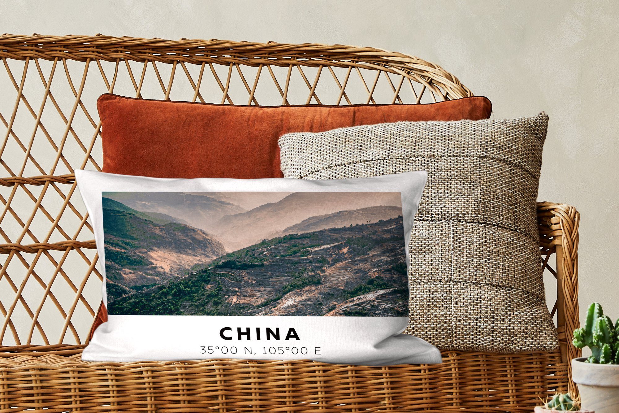Asien, Dekoration, mit Zierkissen, Wohzimmer Dekokissen MuchoWow Schlafzimmer Füllung, China - Berge Dekokissen -