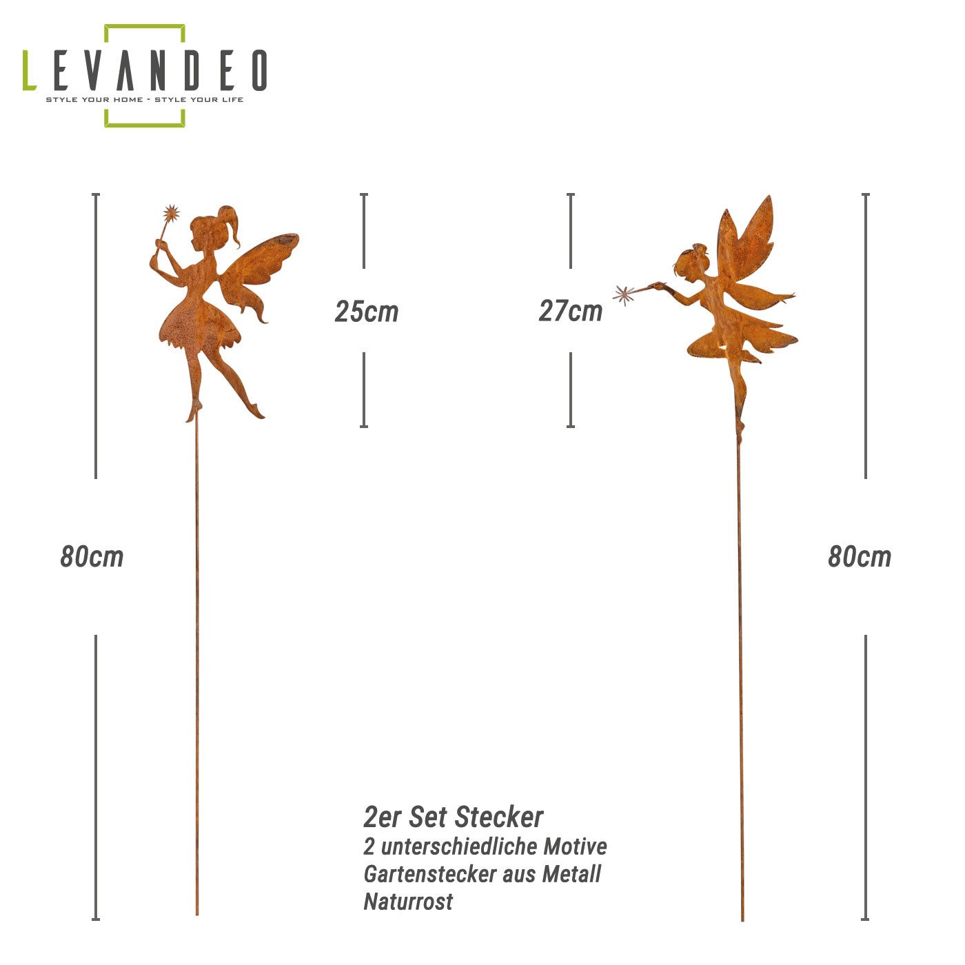 Levandeo® Gartenstecker 2er Set Gartenstecker H80cm Elfe Rostdeko Fee Garte günstig online kaufen