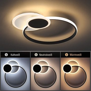 ZMH LED Deckenleuchte Modern 3 Ring Design in Schwarz und Weiß 39W 44cm, dimmbar mit Fernbedienung, LED fest integriert, warmweiß-kaltweiß