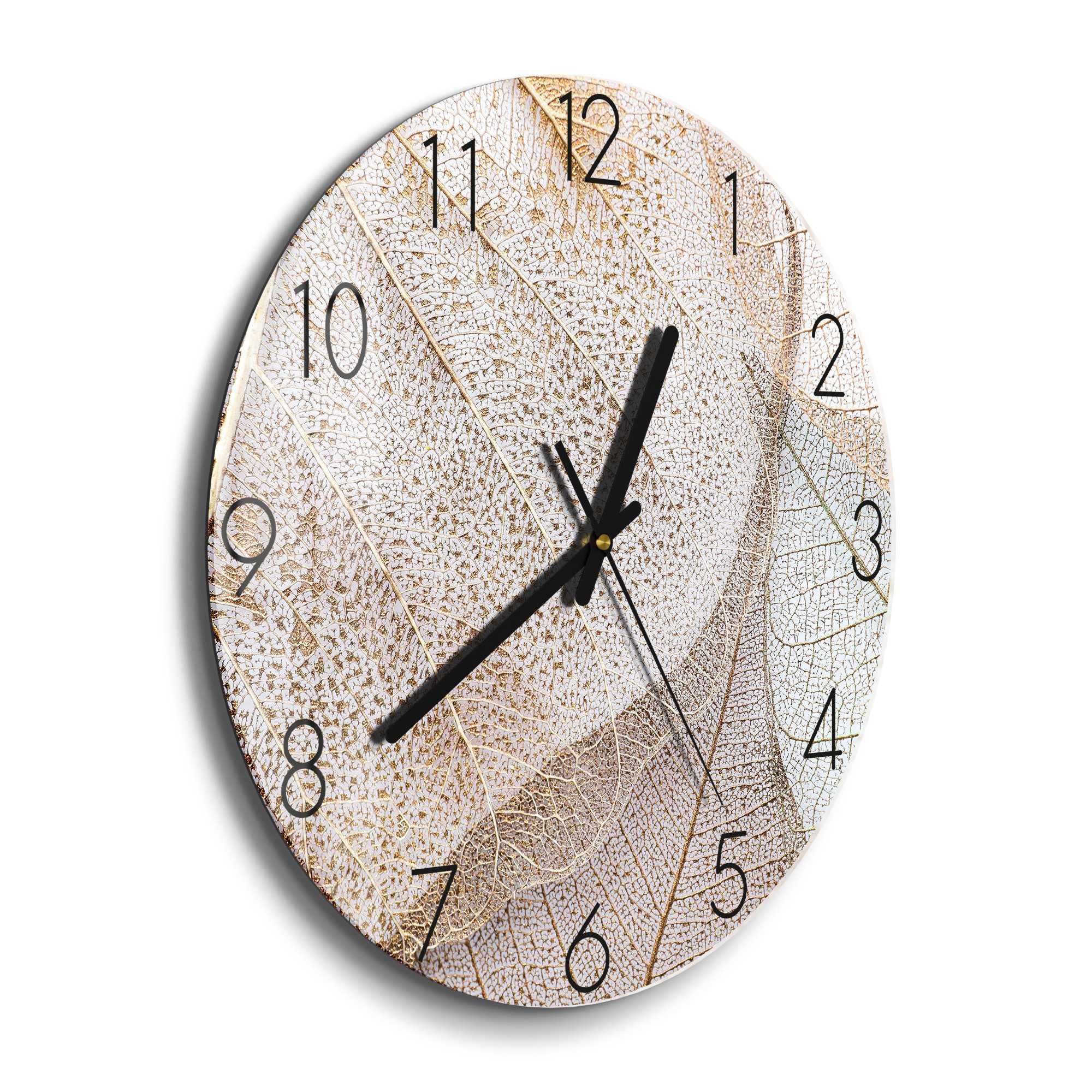 DEQORI Wanduhr 'Zarte Blattstrukturen' (Glas Glasuhr günstig online kaufen