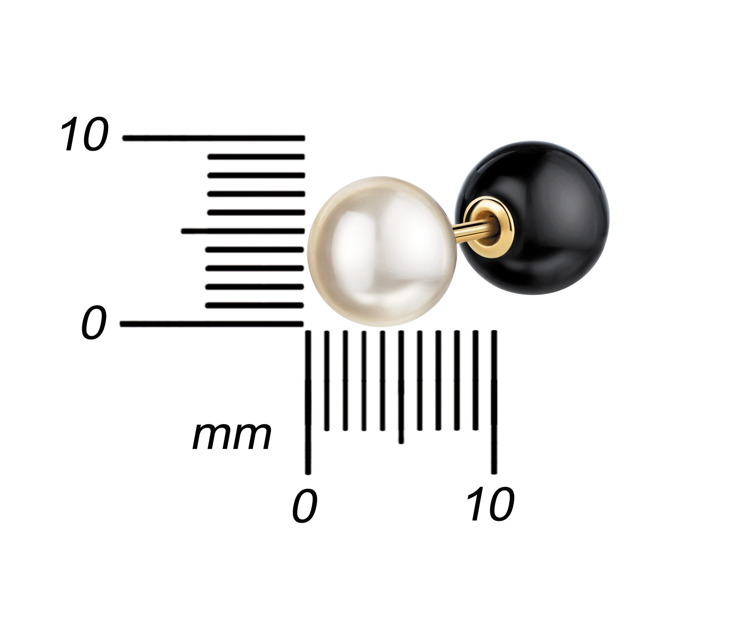 JEVELION Paar Ohrstecker 333 Gelbgold echte Süßwasserperle mit Onyxkugel (Gold Ohrschmuck, 2-tlg., für Damen und Mädchen), Perlenschmuck - Made in Germany