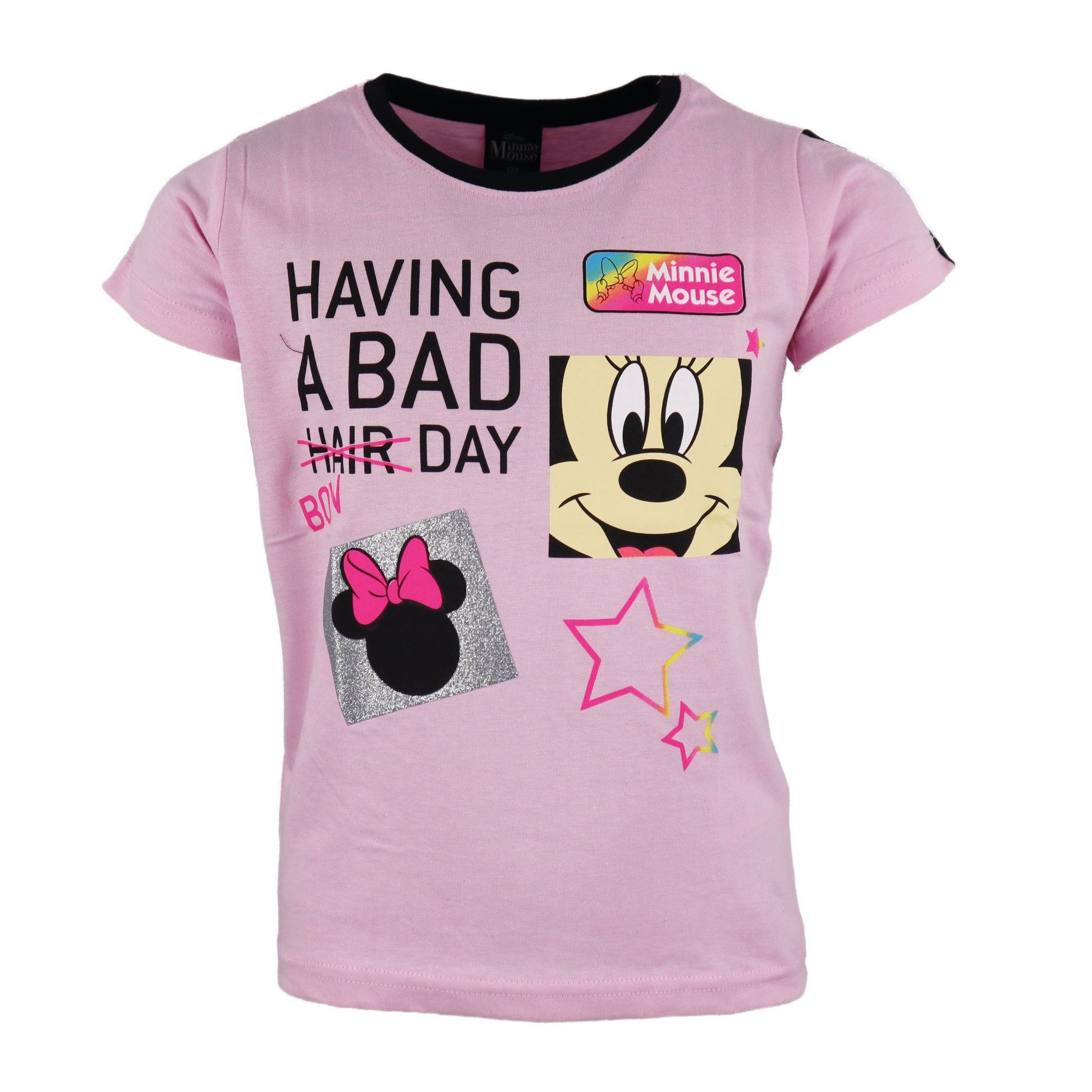 Disney Minnie Mouse Print-Shirt Minnie Maus Mädchen Kinder T-Shirt Gr. 104 bis 134, 100% Baumwolle, Rosa, Grün