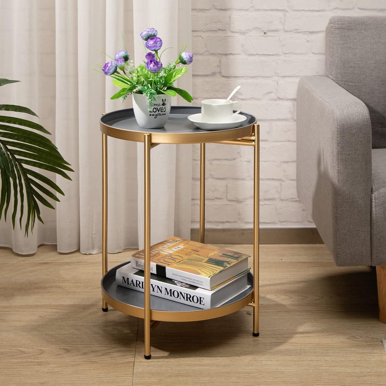 LuxusKollektion Beistelltisch Beistelltisch Rund Gold Metall günstig online kaufen