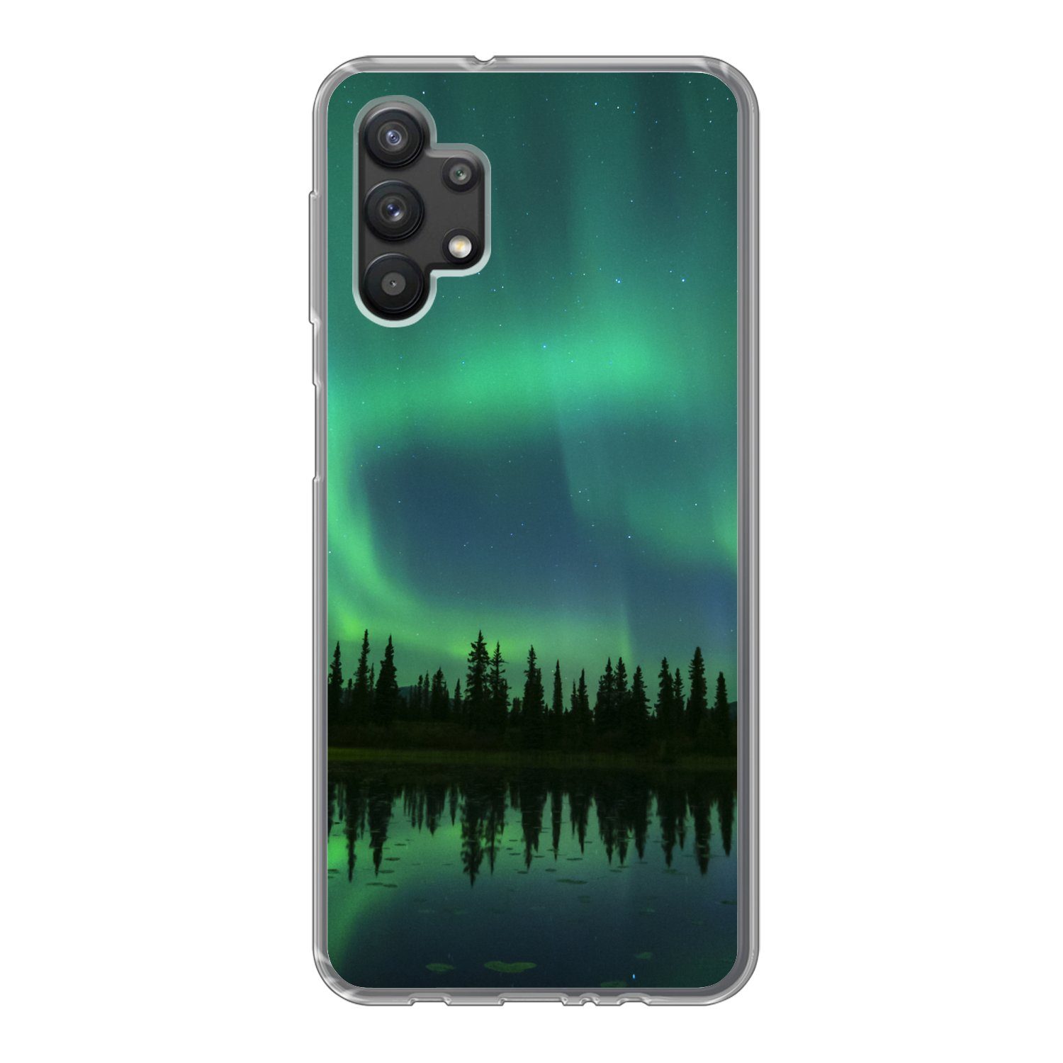 MuchoWow Handyhülle für Samsung Galaxy A32 5G Nordlicht - Bäume - Wasser - Alaska, Smartphone-Bumper, Print, Handy Schutzhülle Dünn