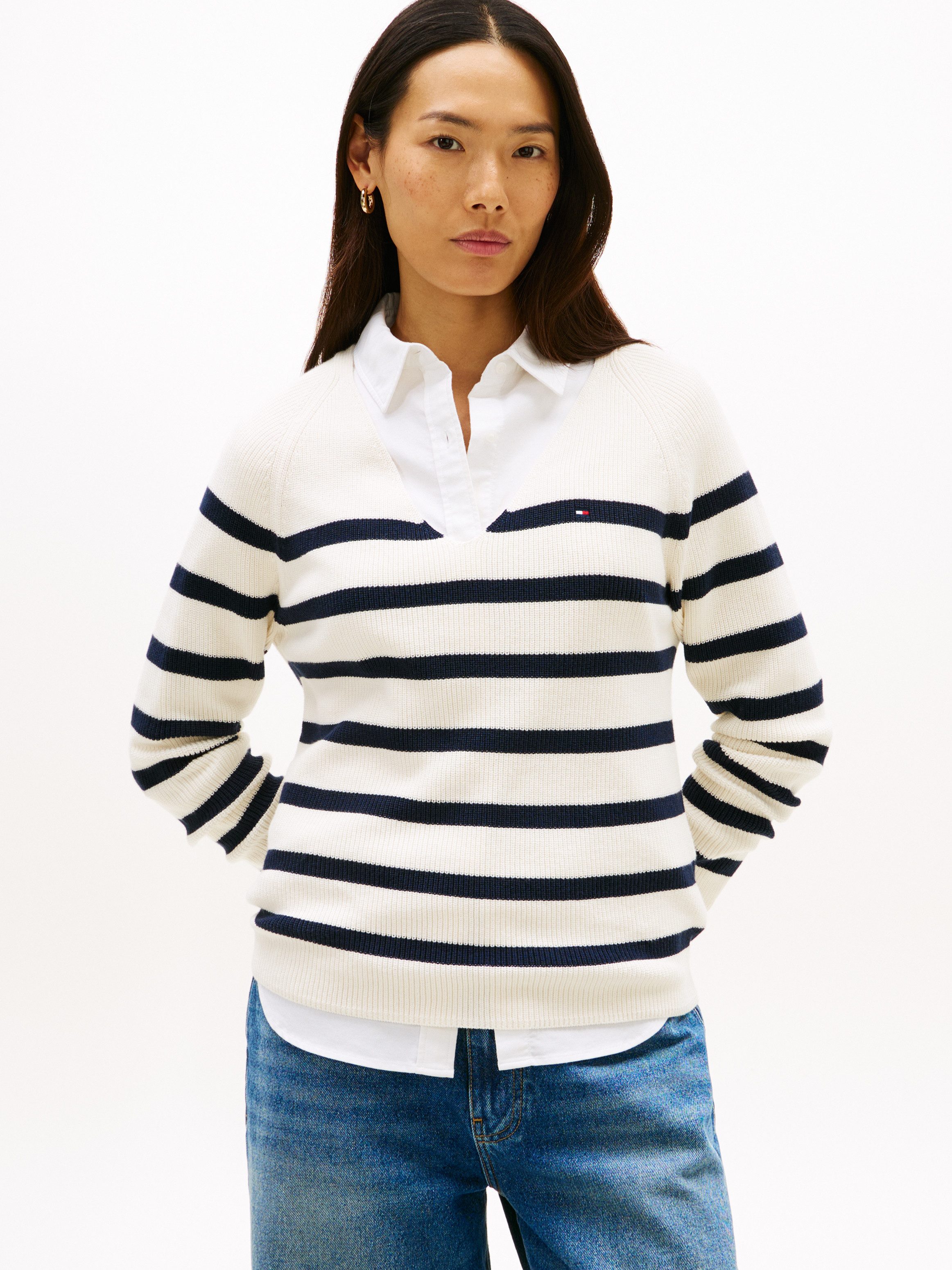 Tommy Hilfiger Strickpullover CO CARDI STITCH V-NK LS mit Logostickerei günstig online kaufen