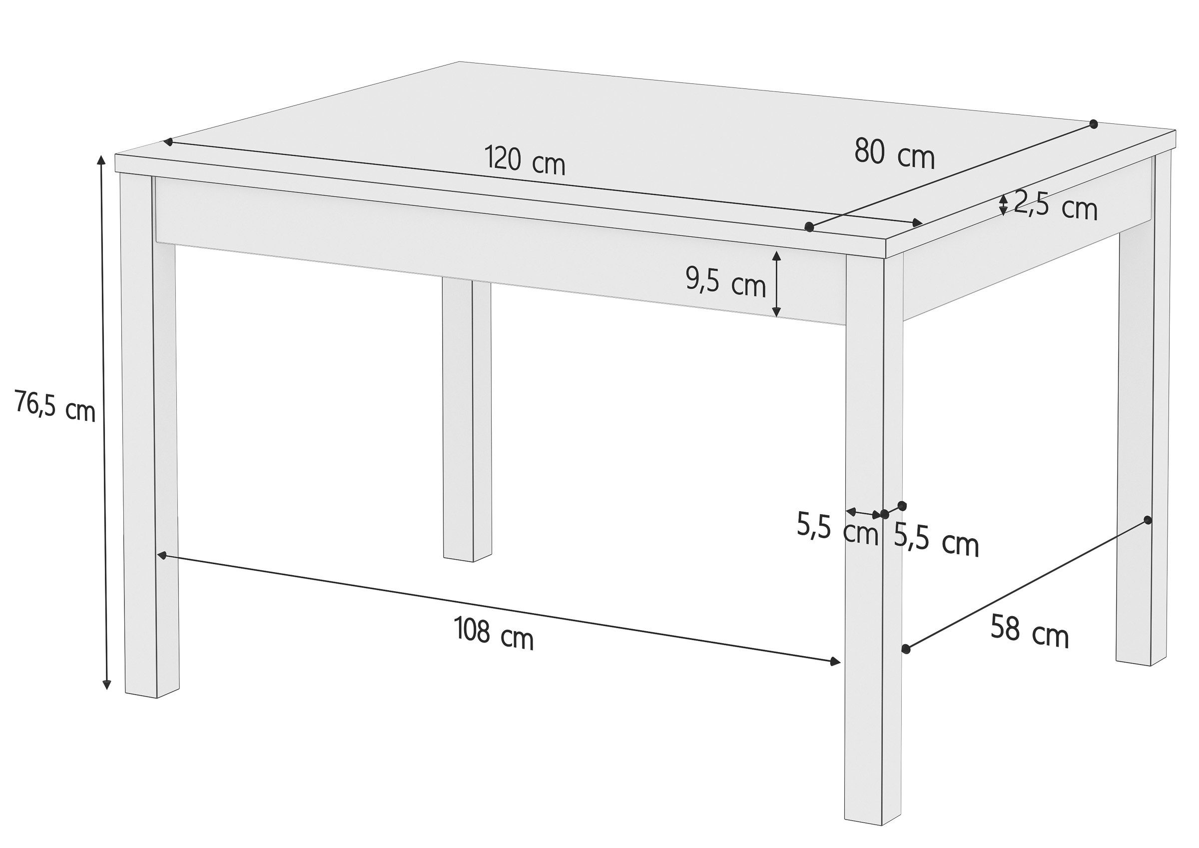 ERST-HOLZ Eichefarben Massivholz Esstisch Beine weiße 80x120 Tischplatte Tisch Küchentisch