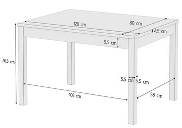 ERST-HOLZ Küchentisch Tisch 80x120 Esstisch Massivholz Küchentisch weiß Holztisch