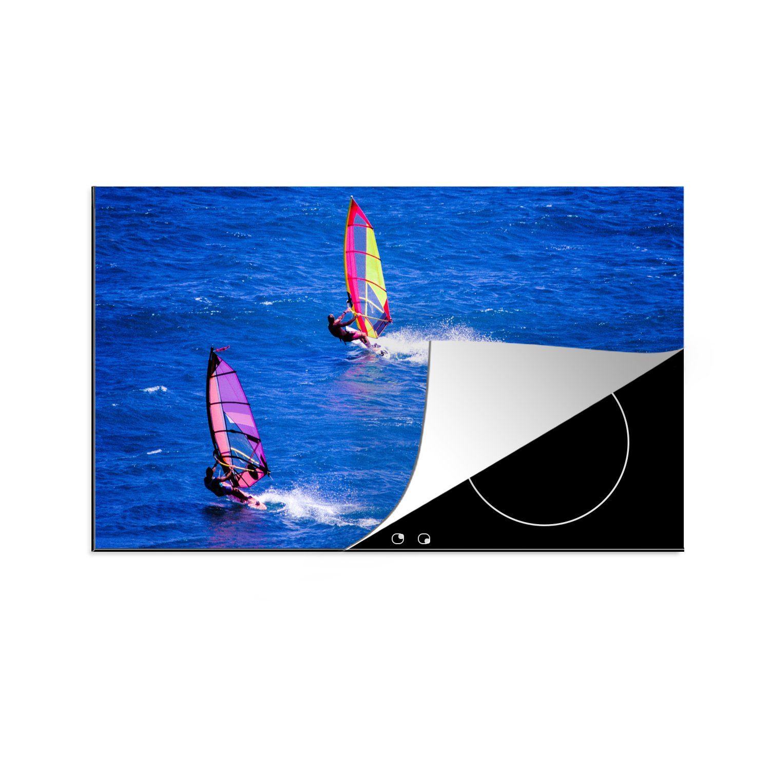 MuchoWow Herdblende-/Abdeckplatte Zwei Windsurfer beim Surfen auf dem Wasser, Vinyl, (1 tlg), 83x51 cm, Ceranfeldabdeckung, Arbeitsplatte für küche | Herdabdeckplatten