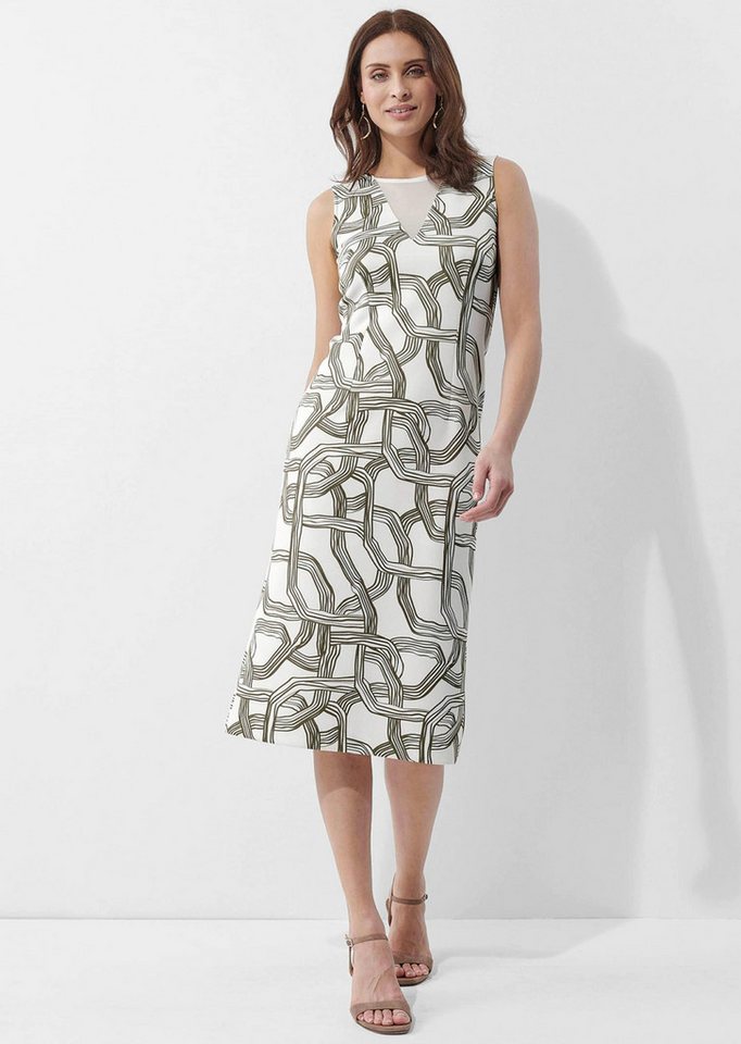 Alba Moda Midikleid Knielanges Etuikleid mit Mesheinsatz Grafisches Design mit Rundhalsausschnitt und Zipper hinten
