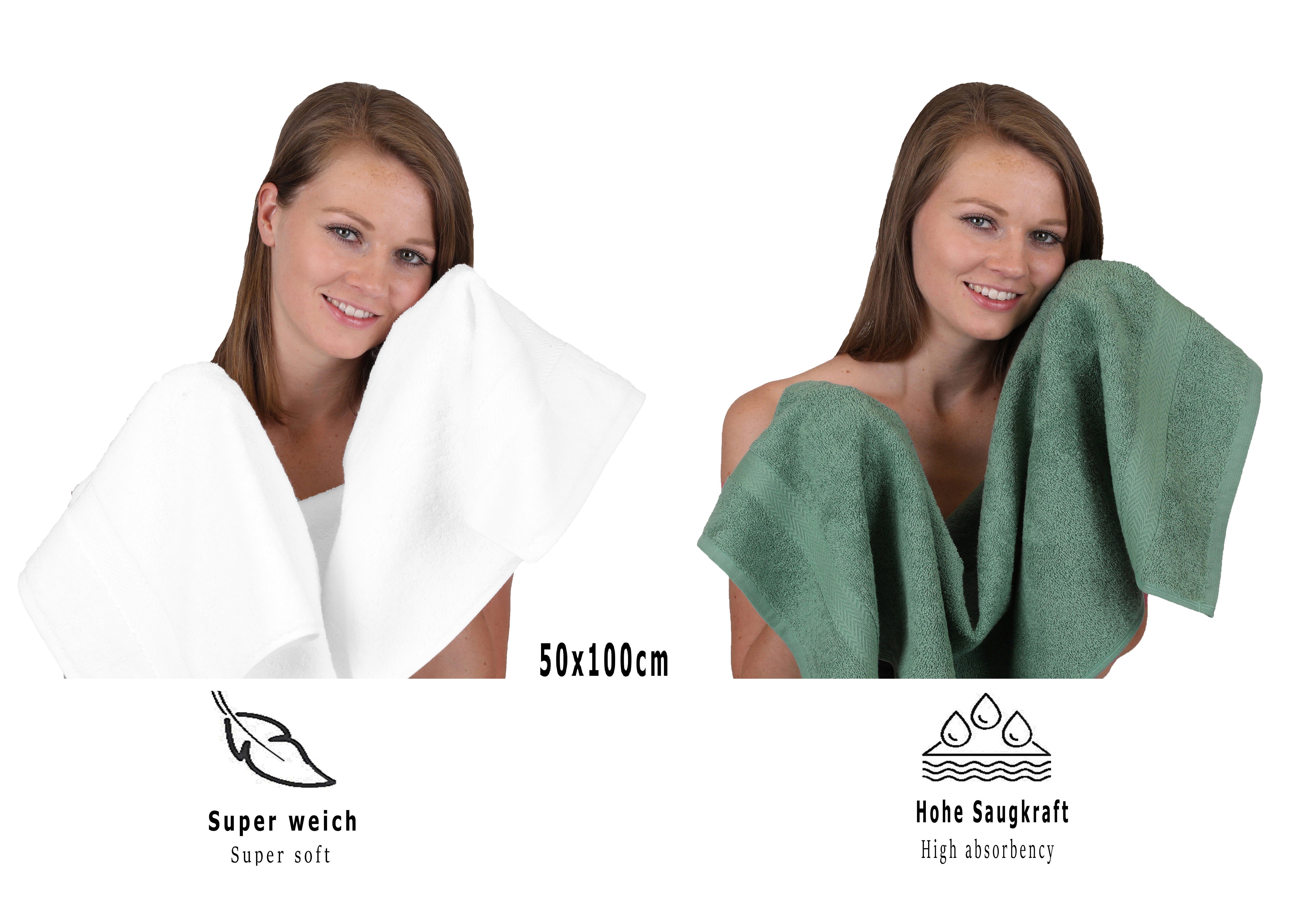 Farbe Betz Handtuch (12-tlg) Handtuch 12-TLG. 100% Set Set Baumwolle, weiß/tannengrün, Premium