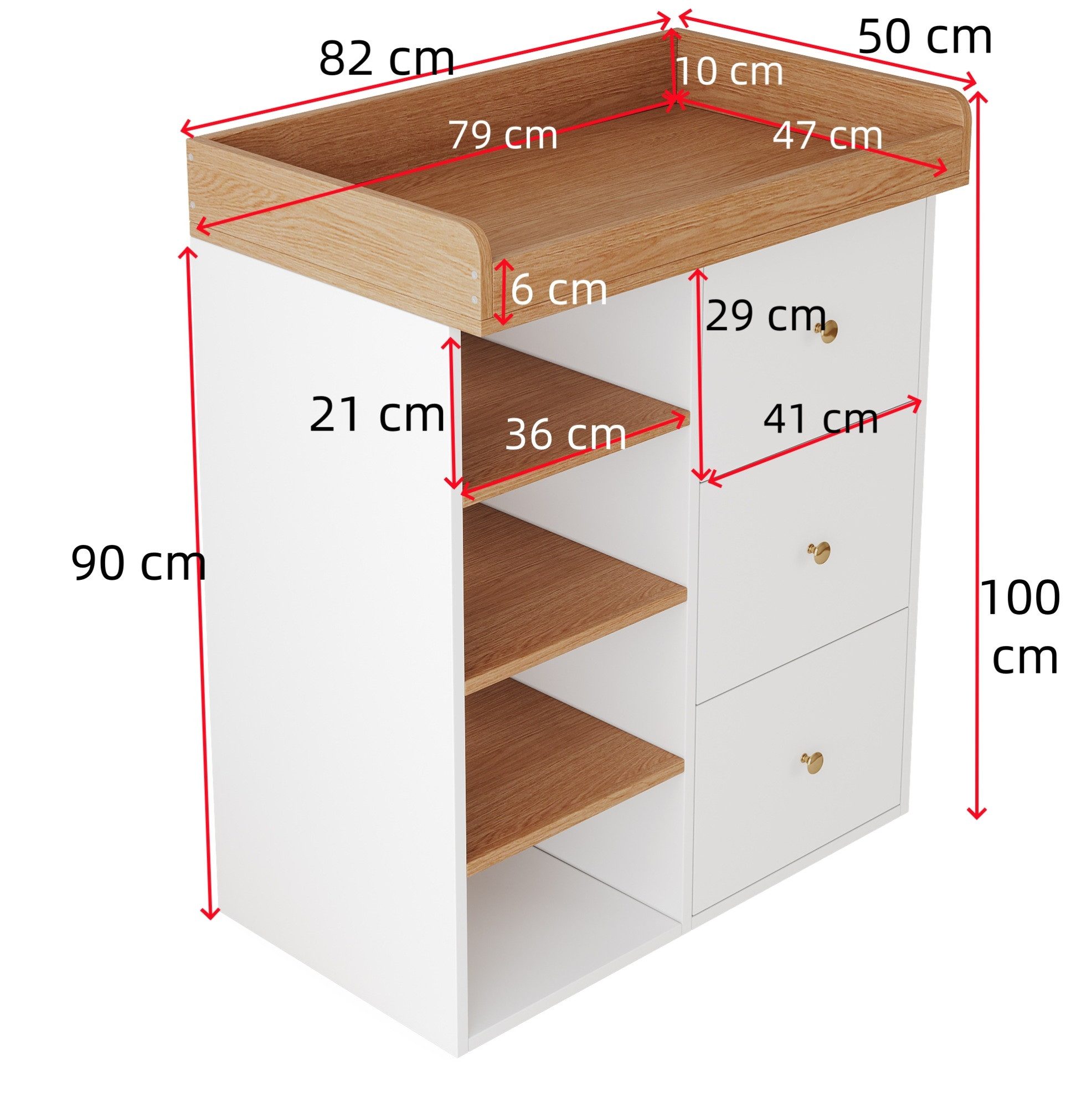 REDOM Wickelkommode Wickelmöbel – 2-in-1, abnehmbar & vielseitig, 82×50×100 cm, Schubladen, stabil, praktisch, Weiß+Natur