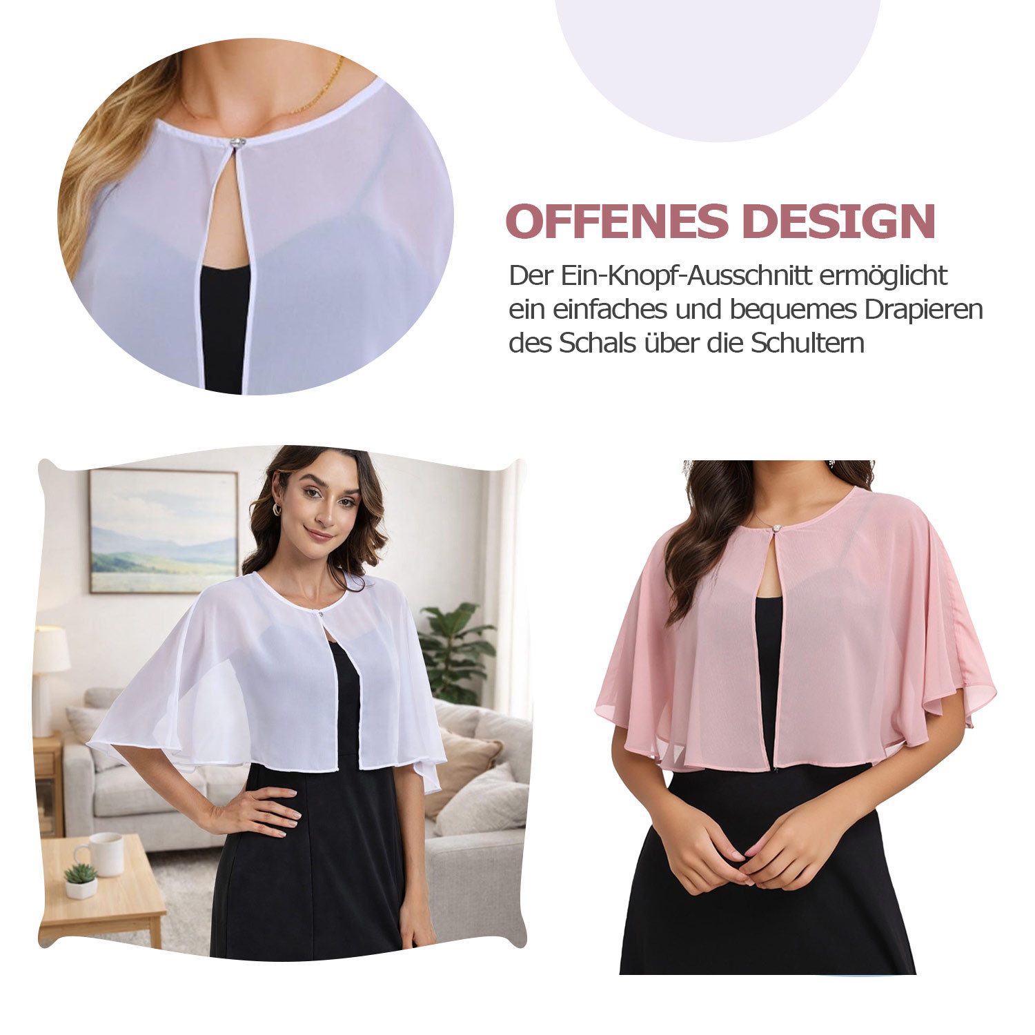 Refttenw Poncho Damen Chiffon Bolero,Chiffon Umhang,Schultertuch,Strickjacke