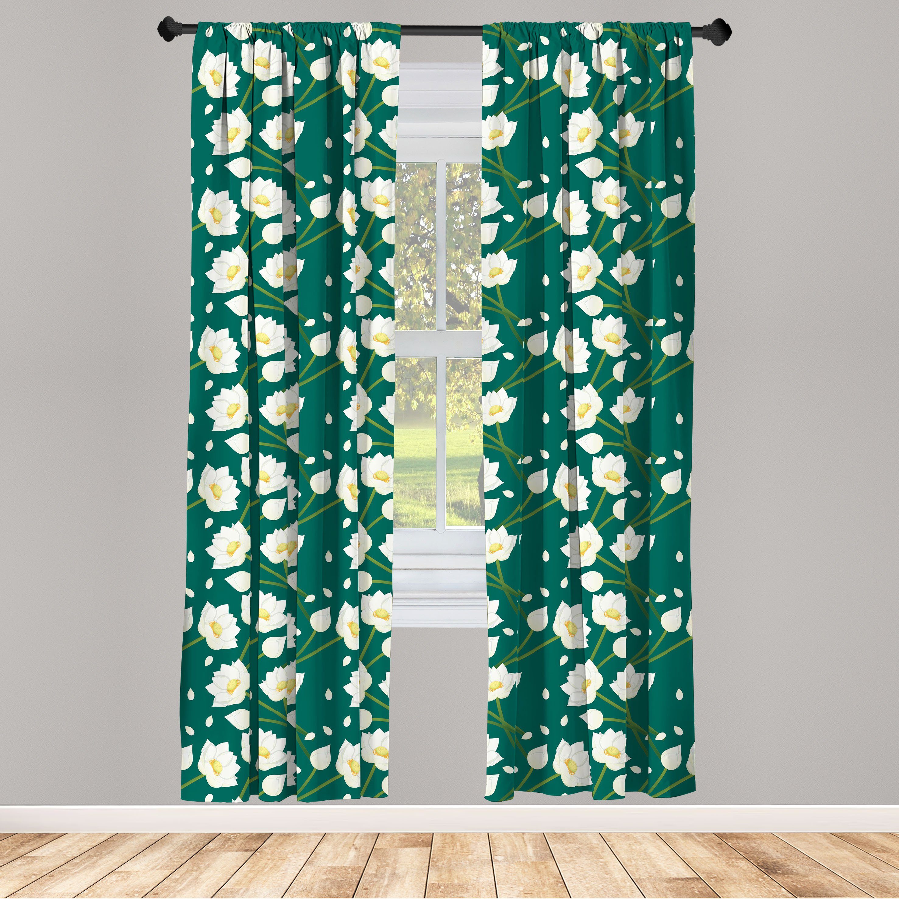 Gardine Vorhang für Wohnzimmer Schlafzimmer Dekor, Abakuhaus, Microfaser, Blumen Lotus Blütenblätter und Stengel