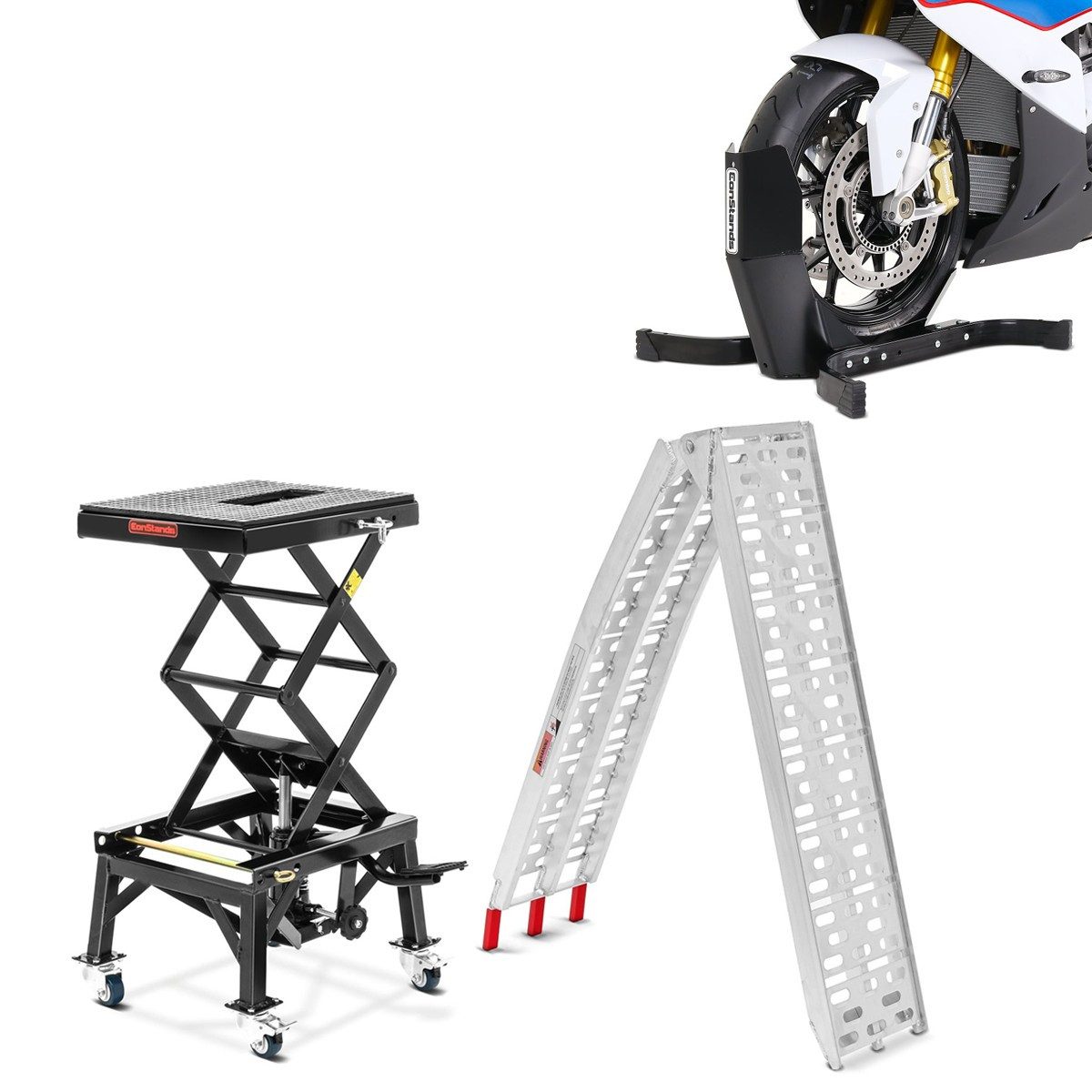 ConStands Motorradheber Set: Motorradheber Enduro Cross-Lift XL Motocross Scherenheber mit Rol