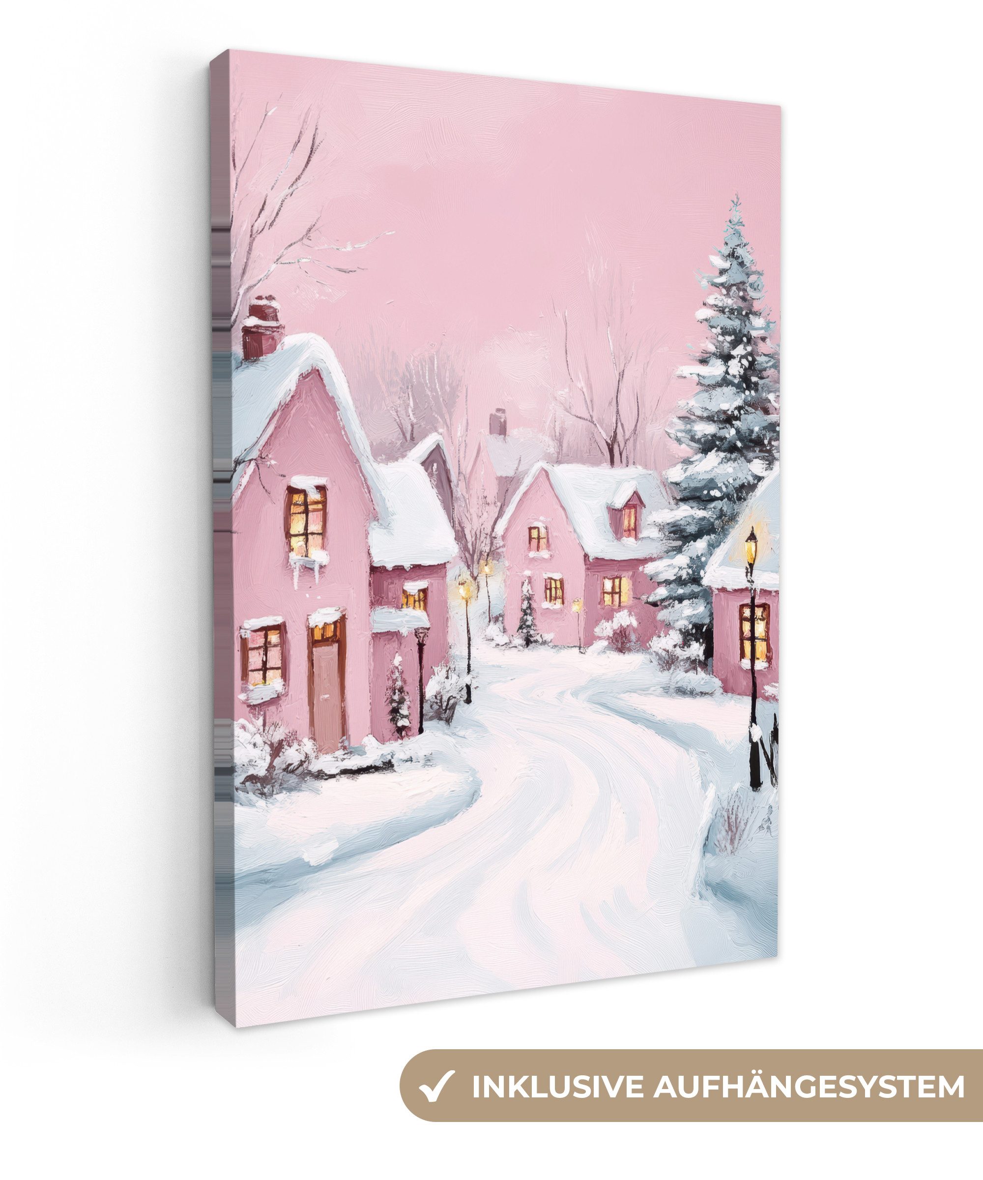 OneMillionCanvasses® Leinwandbild Weihnachtsdorf - Rosa - günstig online kaufen