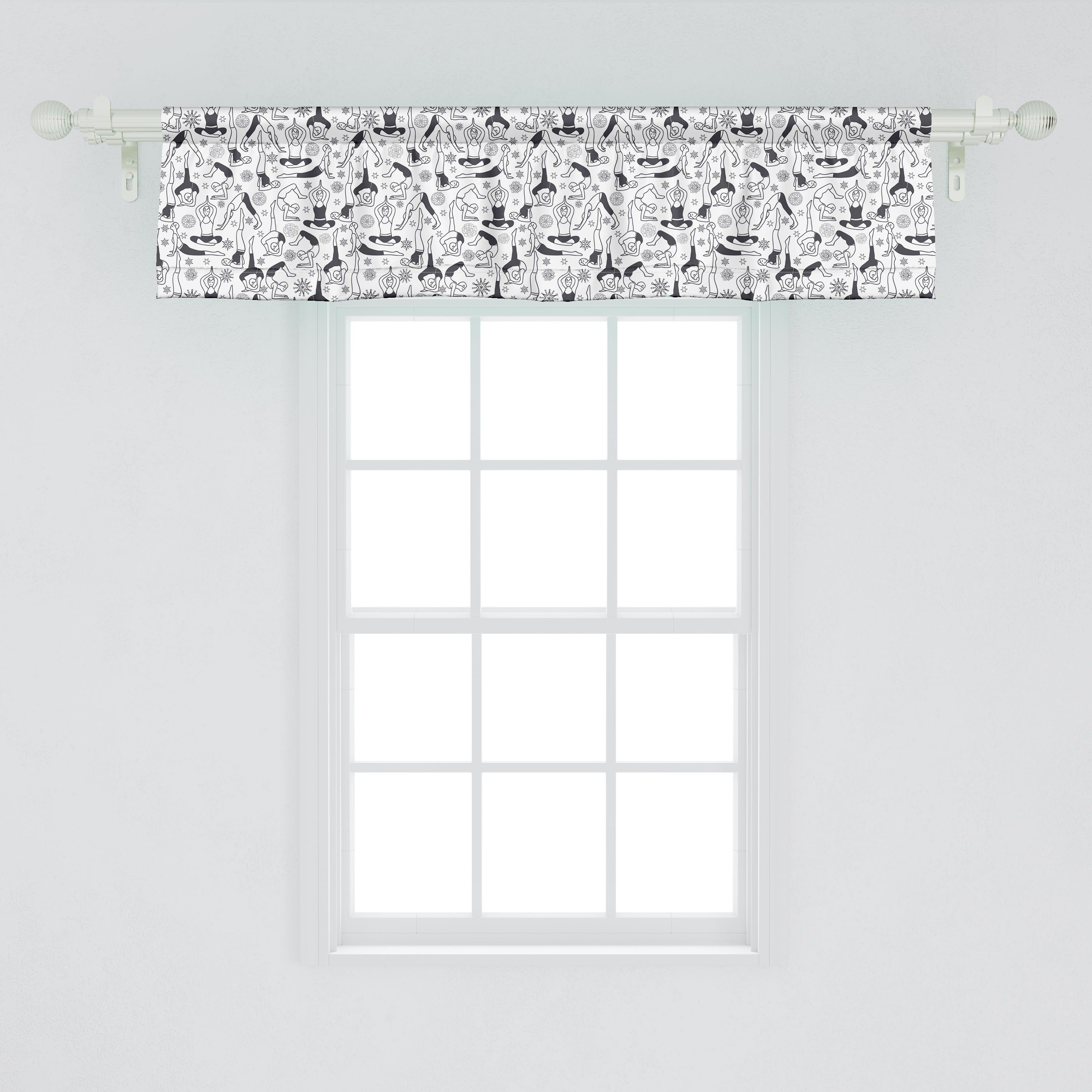 Scheibengardine Vorhang Volant Microfaser, monochrome Abakuhaus, Schlafzimmer Küche für Stangentasche, Yoga Dekor mit Meditation