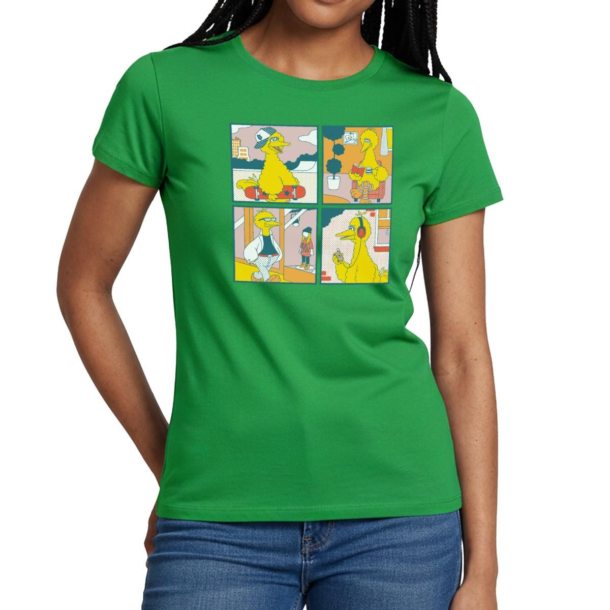 T-Shirt Sesamstraße Bibo Comic Kacheln Frauen T-Shirt
