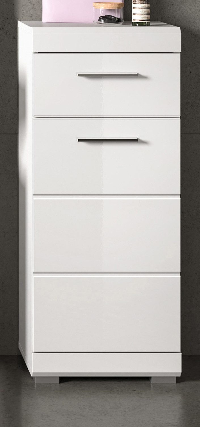 Inn.Furn Badkommode Shawn (Badschrank in weiß Hochglanz, 37 x 88 cm), mit Schublade und Fächern