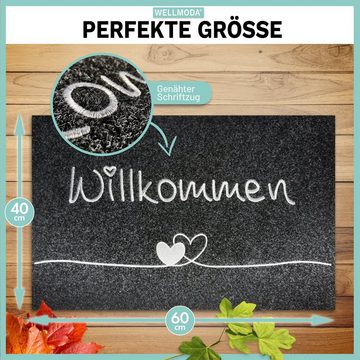 Fußmatte "Willkommen" I genähter Schriftzug I rutschfest & waschbar, WELLMODA, rechteckig, Höhe: 7 mm