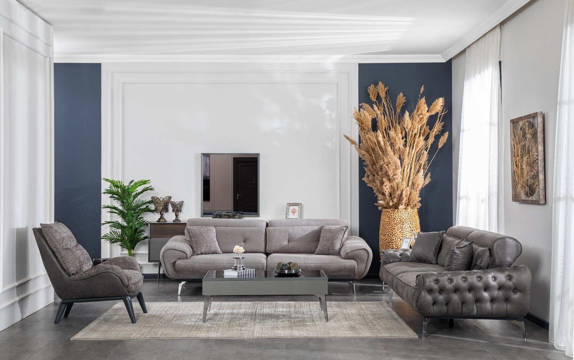 Ohne + Wohnzimmer-Set, Sideaboard 2x Chesterfield Spiegiel), Couchtisch, 3 331 Design Luxus + Sessel Sitzer + (4-St., Couchtisch Wohnzimmer JVmoebel Möbel