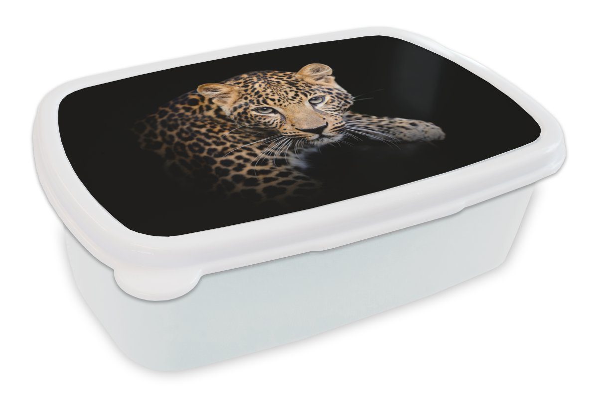 MuchoWow Lunchbox Panther - Schwarz - Tiere, Kunststoff, (2-tlg), Brotbox für Kinder und Erwachsene, Brotdose, für Jungs und Mädchen weiß