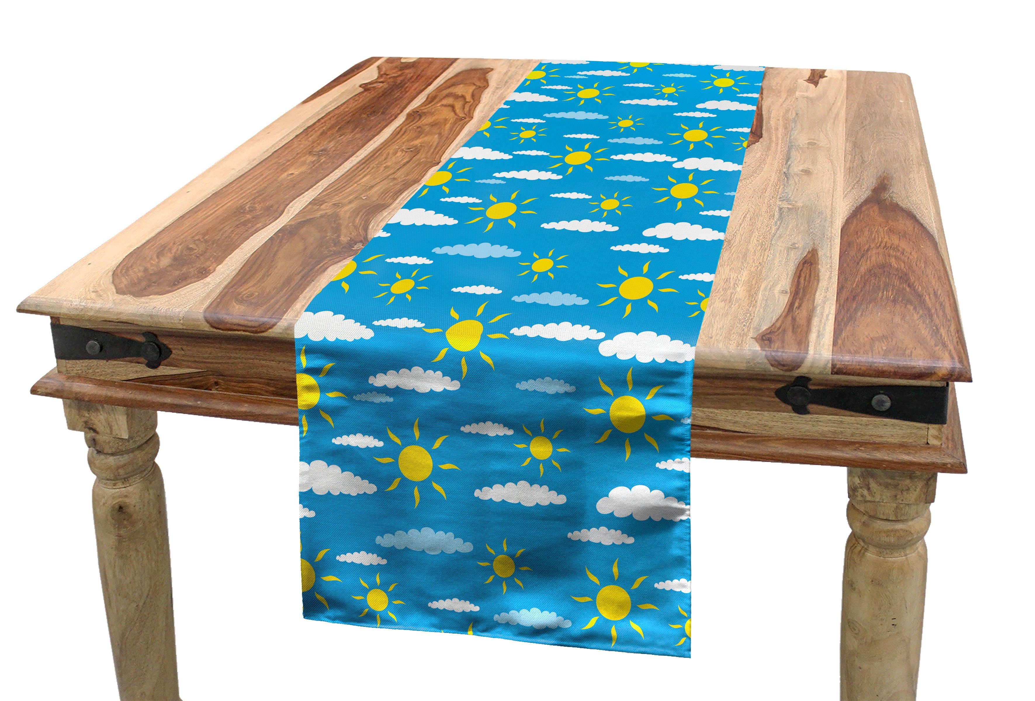 Abakuhaus Tischläufer Esszimmer Tischläufer, Küche Rechteckiger Himmel Sonne Gelbe Dekorativer flauschige Wolken und