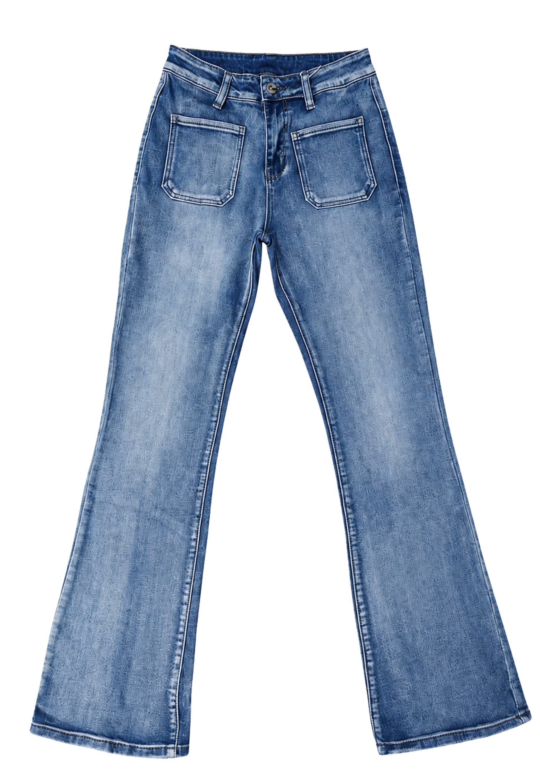 GIRL VIVI Slim-fit-Jeans Damen High-Waist Flared Jeans mit Fronttaschen und Strukturmuster