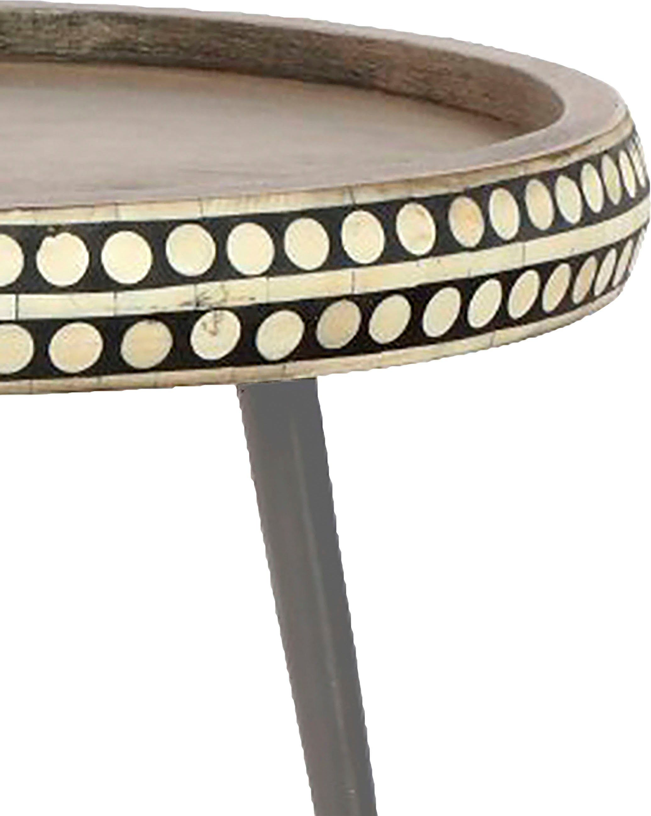 byLIVING Beistelltisch Jana, aus Massivholz, mit modernem Muster, Durchmesser 35 cm