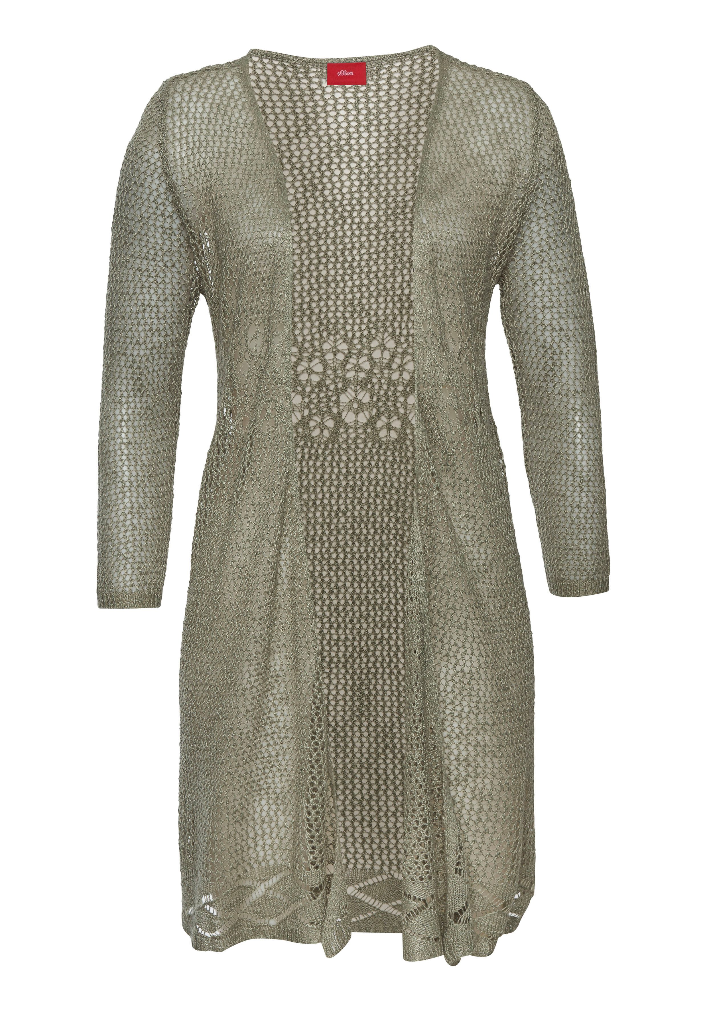 s.Oliver Strickjacke in luftiger Häkeloptik mit langen Ärmeln, ohne Verschluss sommerlicher Cardigan, lange Ajourstrickjacke, Festival – Bild 2 von 5