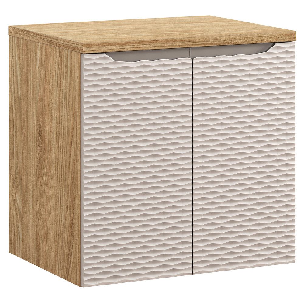 Lomadox Waschbeckenschrank OLUO-56-BEIGE Waschtischunterschrank, 60cm, Eiche mit beige, 3D-Oberfläche